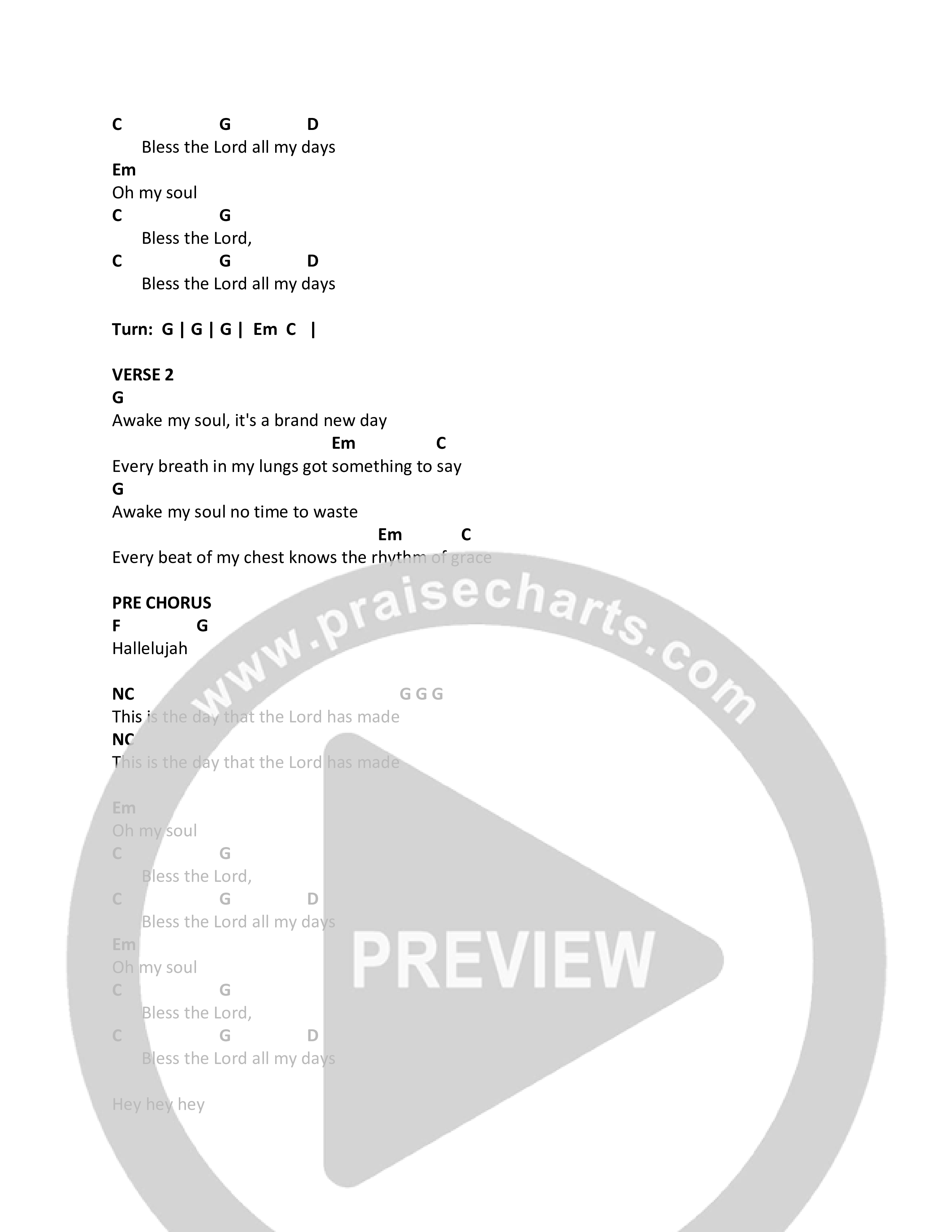 Bless The Lord Chord Chart (CCV Music)