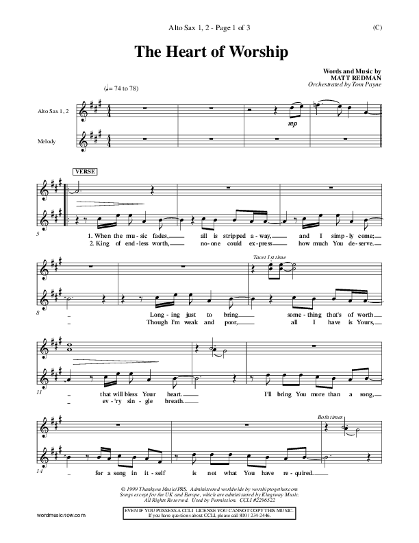The Heart Of Worship Alto Sax 1/2 (Matt Redman)