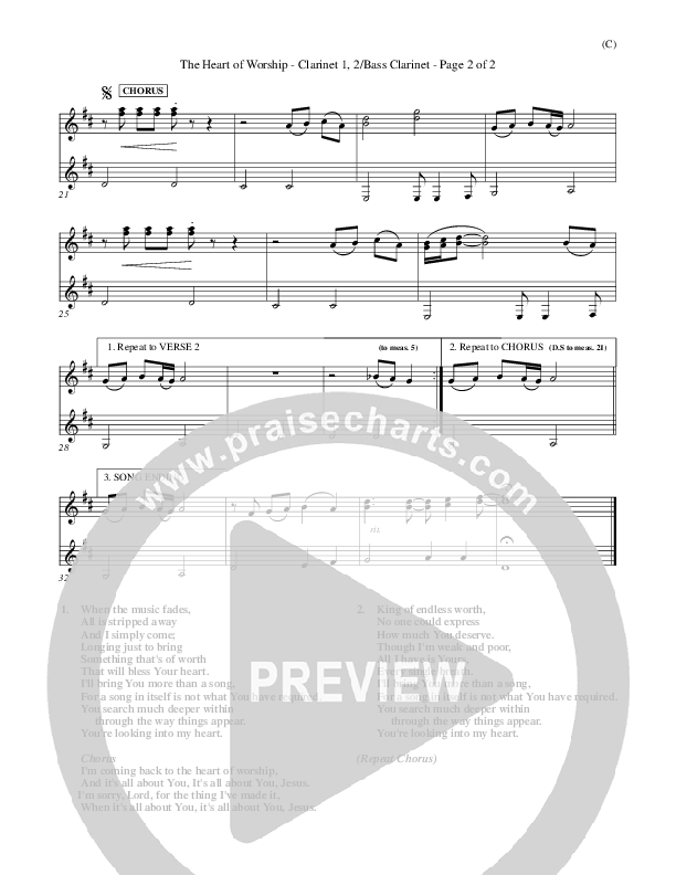 The Heart Of Worship Clarinet 1/2, Bass Clarinet (Matt Redman)