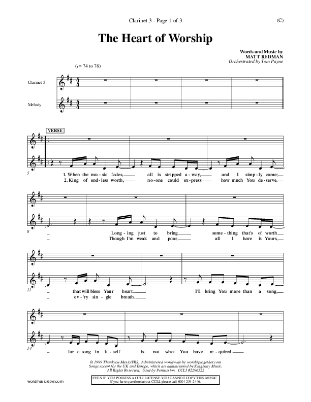 The Heart Of Worship Clarinet 3 (Matt Redman)