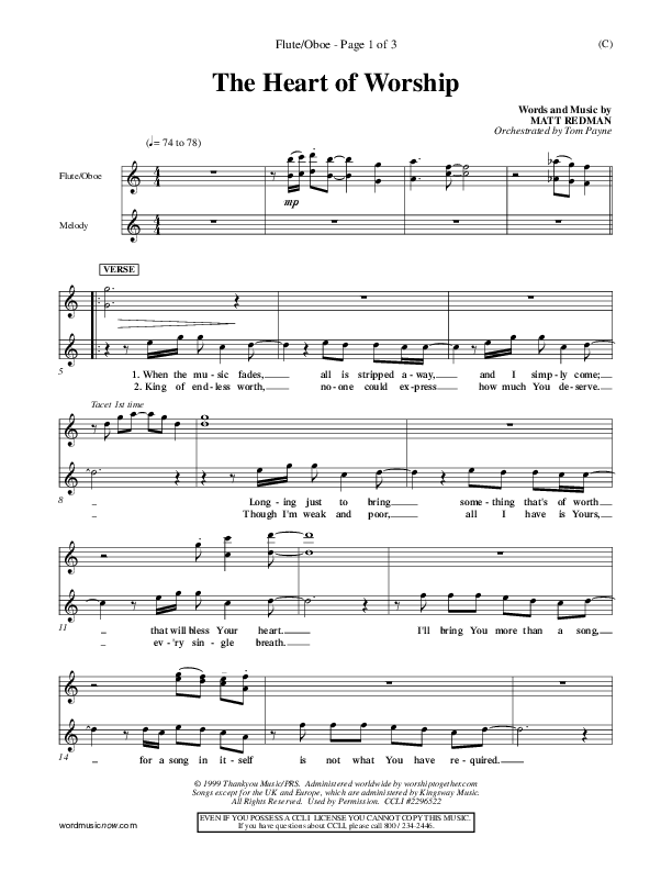 The Heart Of Worship Flute/Oboe (Matt Redman)