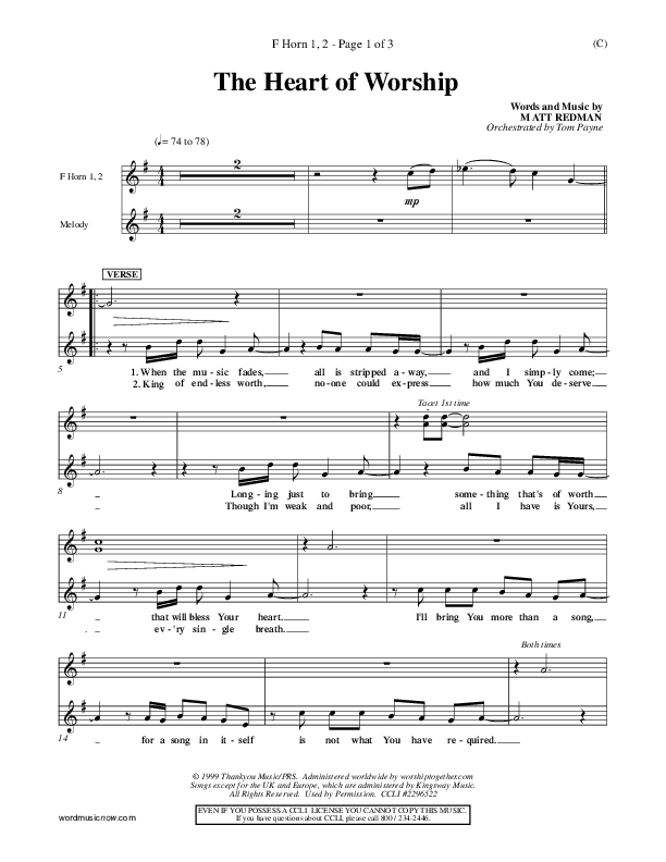 The Heart Of Worship French Horn 1/2 (Matt Redman)