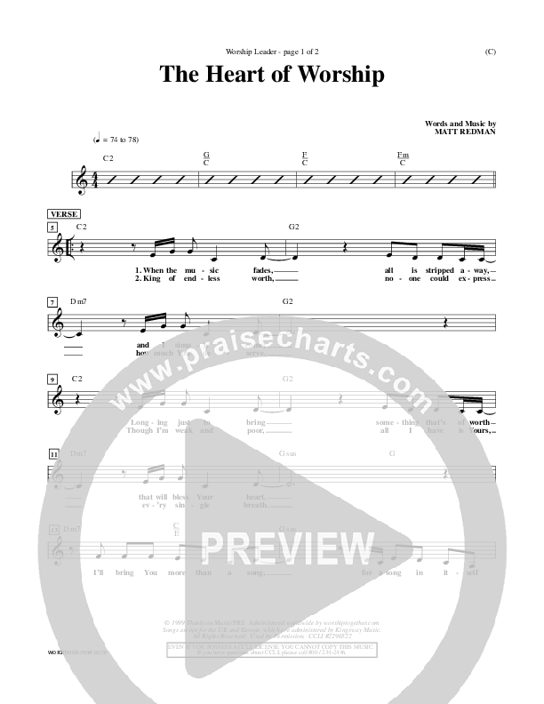 The Heart Of Worship Lead Sheet (Matt Redman)