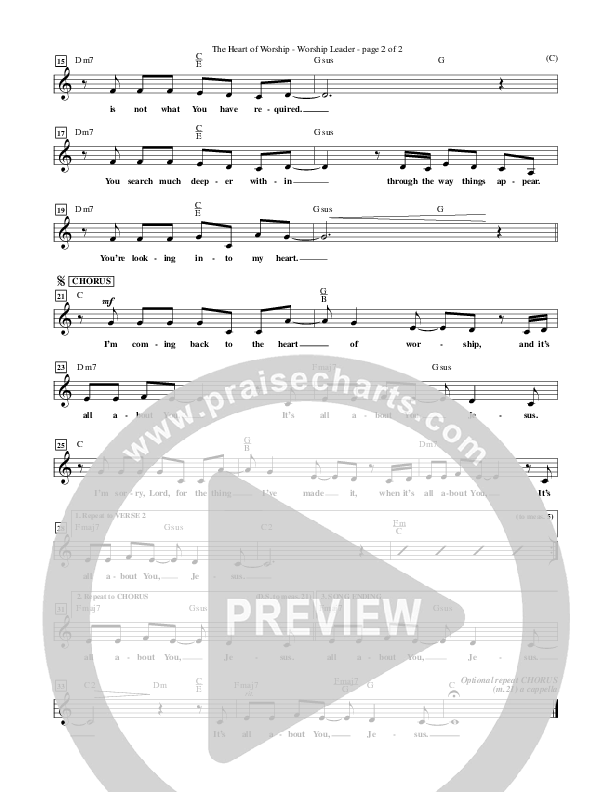 The Heart Of Worship Lead Sheet (Matt Redman)
