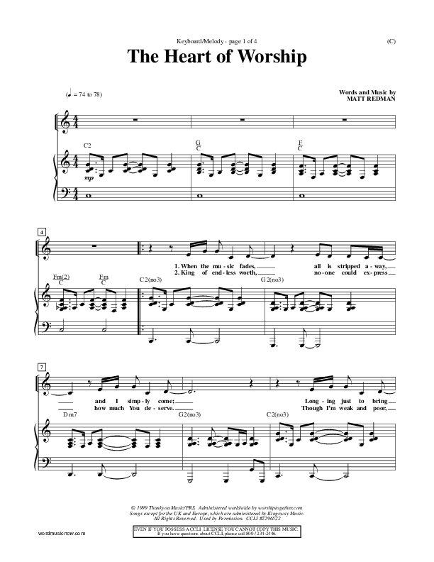 The Heart Of Worship Piano/Vocal (Matt Redman)