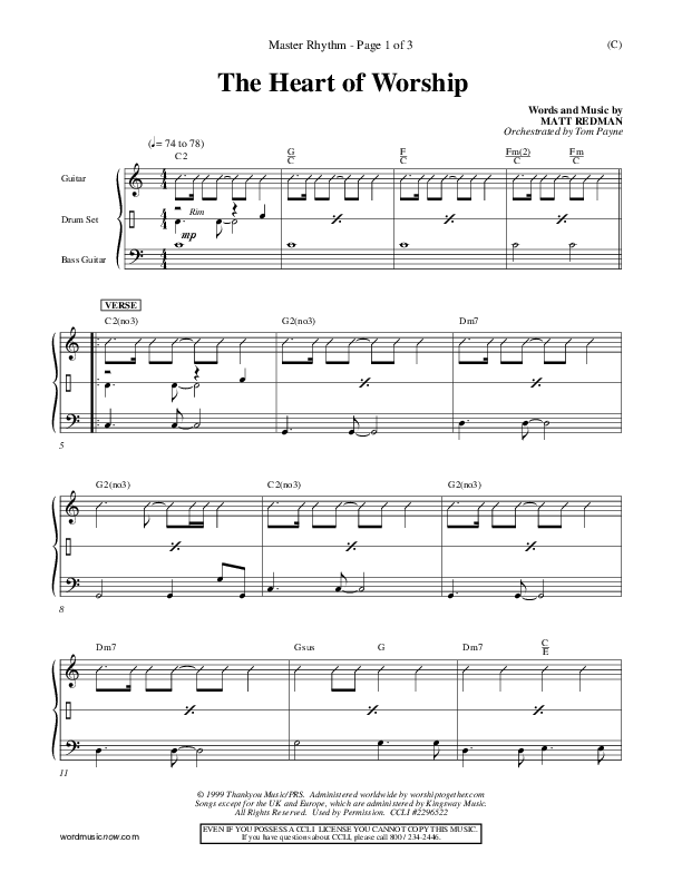 The Heart Of Worship Rhythm Chart (Matt Redman)