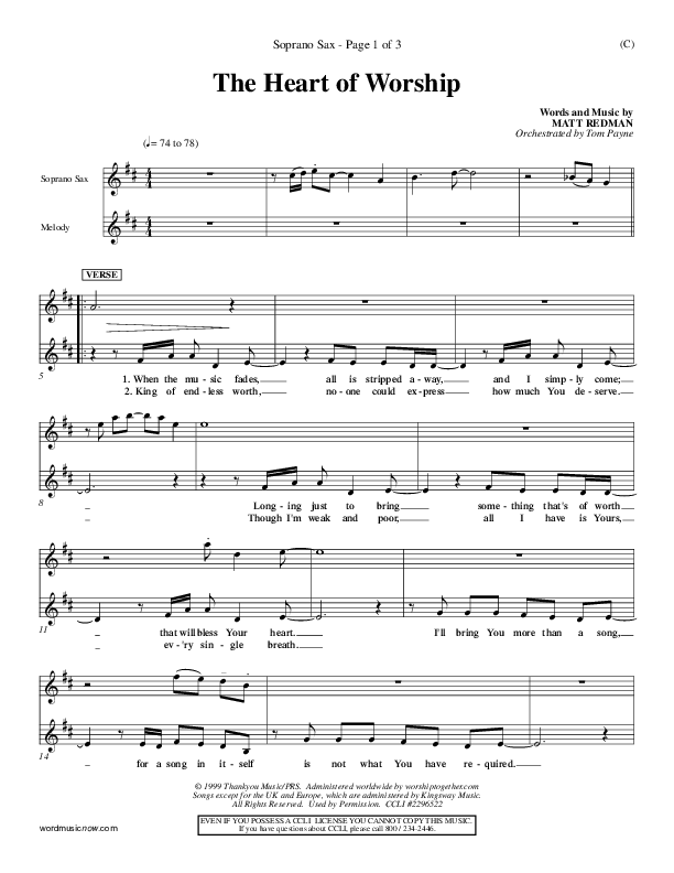 The Heart Of Worship Soprano Sax (Matt Redman)