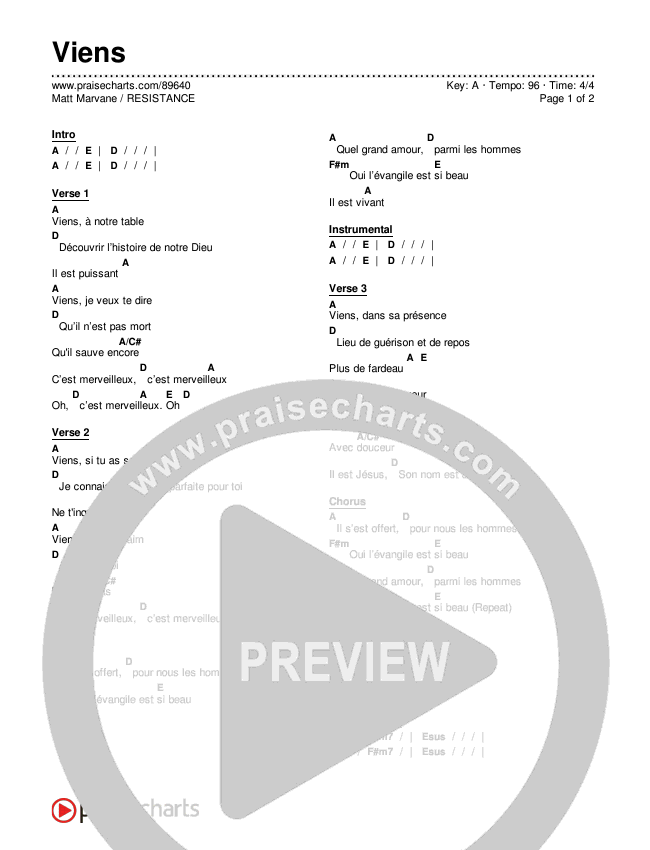 Viens Chord Chart (Matt Marvane / RESISTANCE)