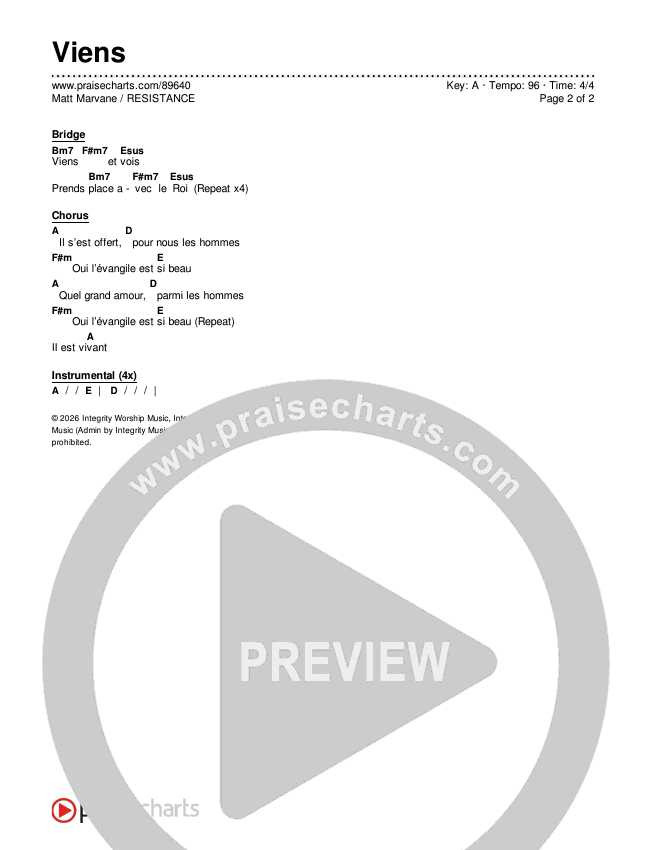 Viens Chord Chart (Matt Marvane / RESISTANCE)