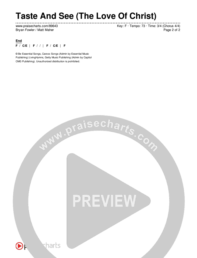Taste And See (The Love Of Christ) Chords & Lyrics (Bryan Fowler / Matt Maher)