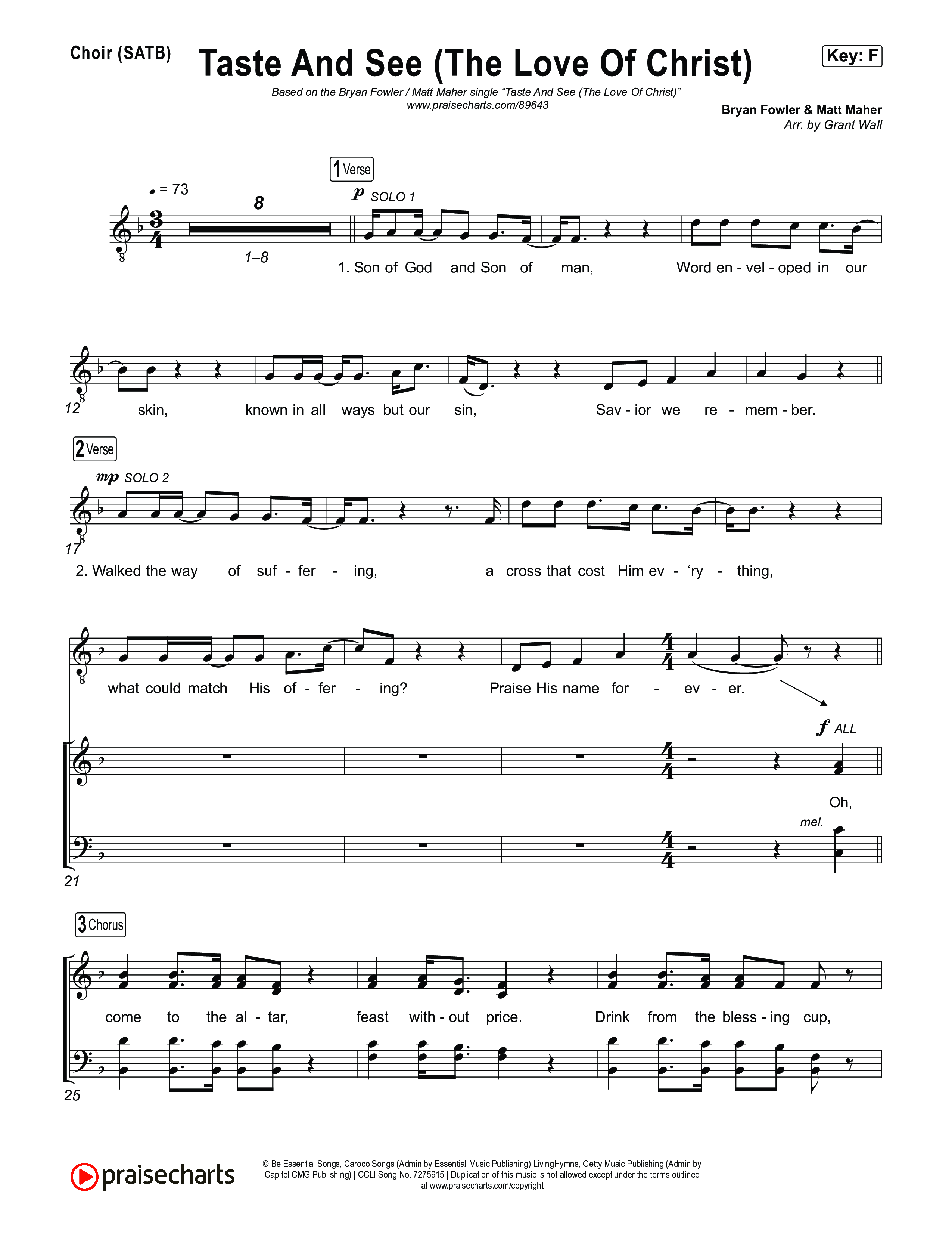 Taste And See (The Love Of Christ) Choir Sheet (SATB) (Bryan Fowler / Matt Maher)