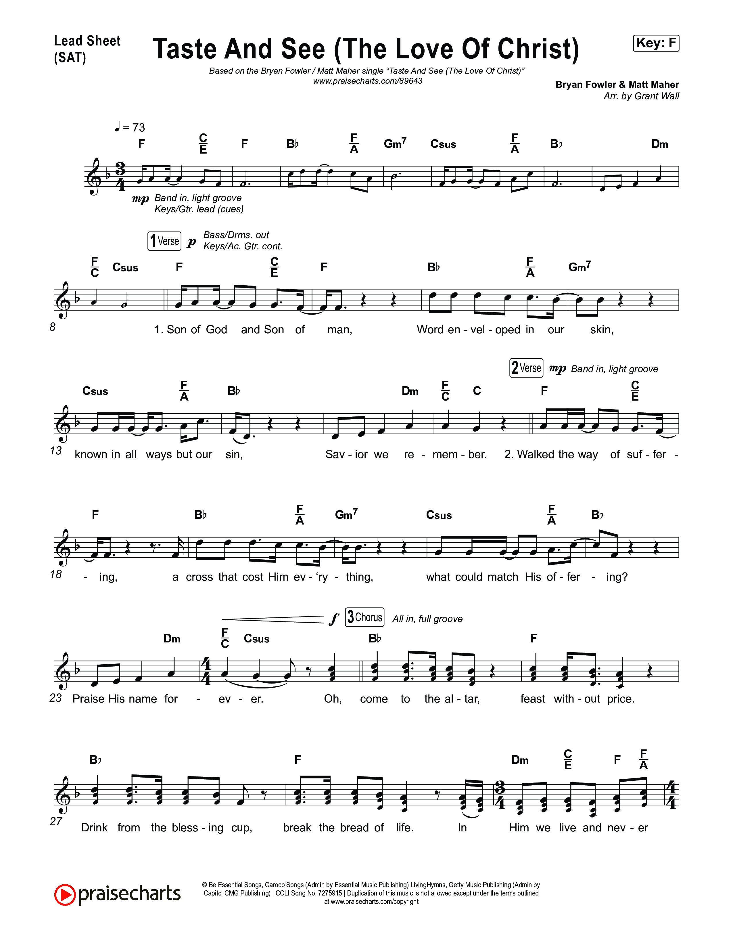 Taste And See (The Love Of Christ) Lead Sheet (SAT) (Bryan Fowler / Matt Maher)