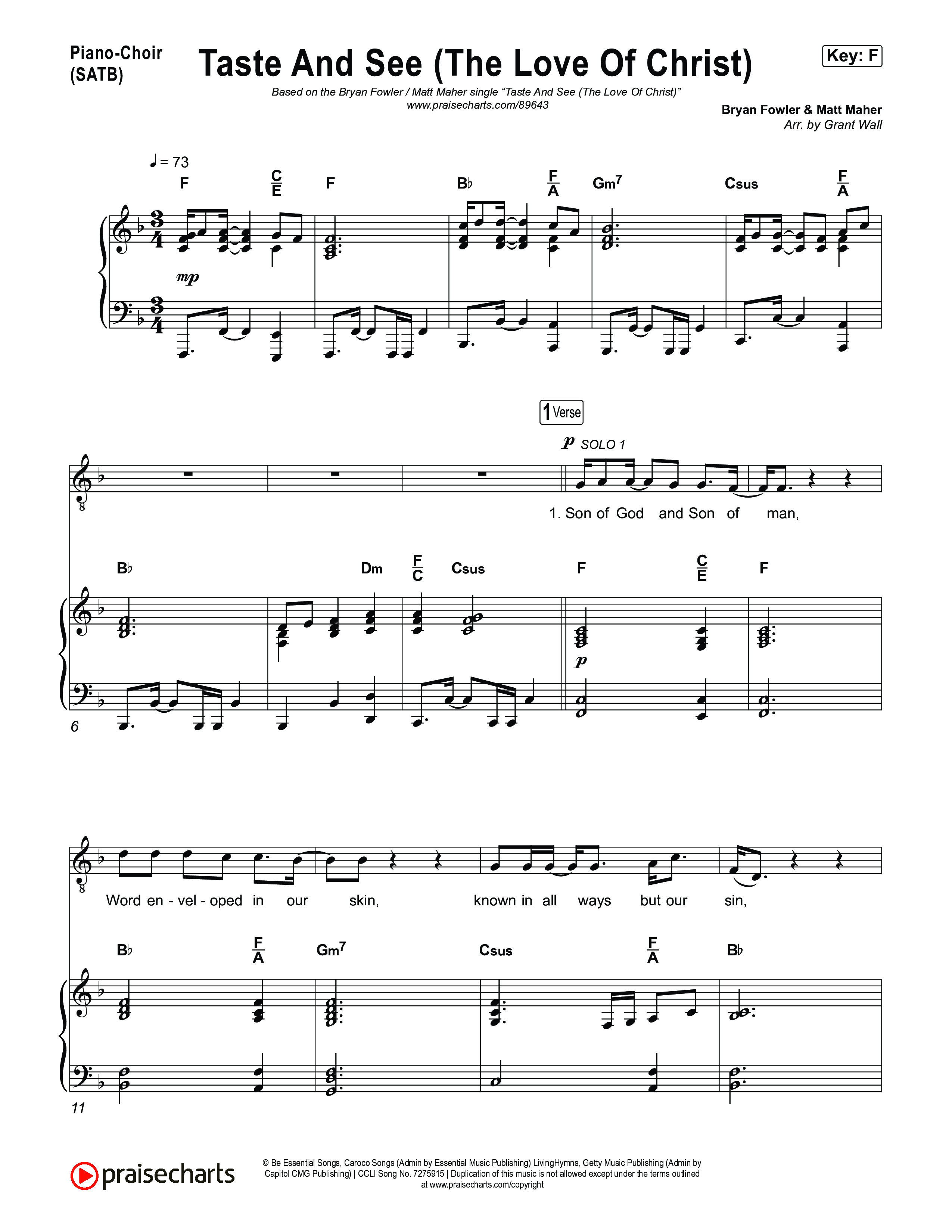 Taste And See (The Love Of Christ) Piano/Vocal Pack (Bryan Fowler / Matt Maher)