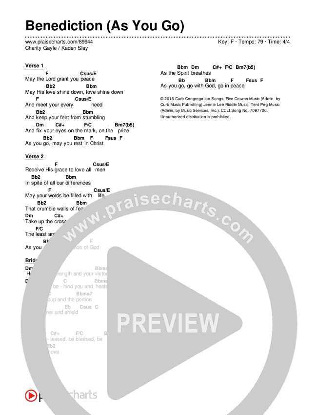 Benediction (As You Go) Chords & Lyrics (Charity Gayle / Kaden Slay)