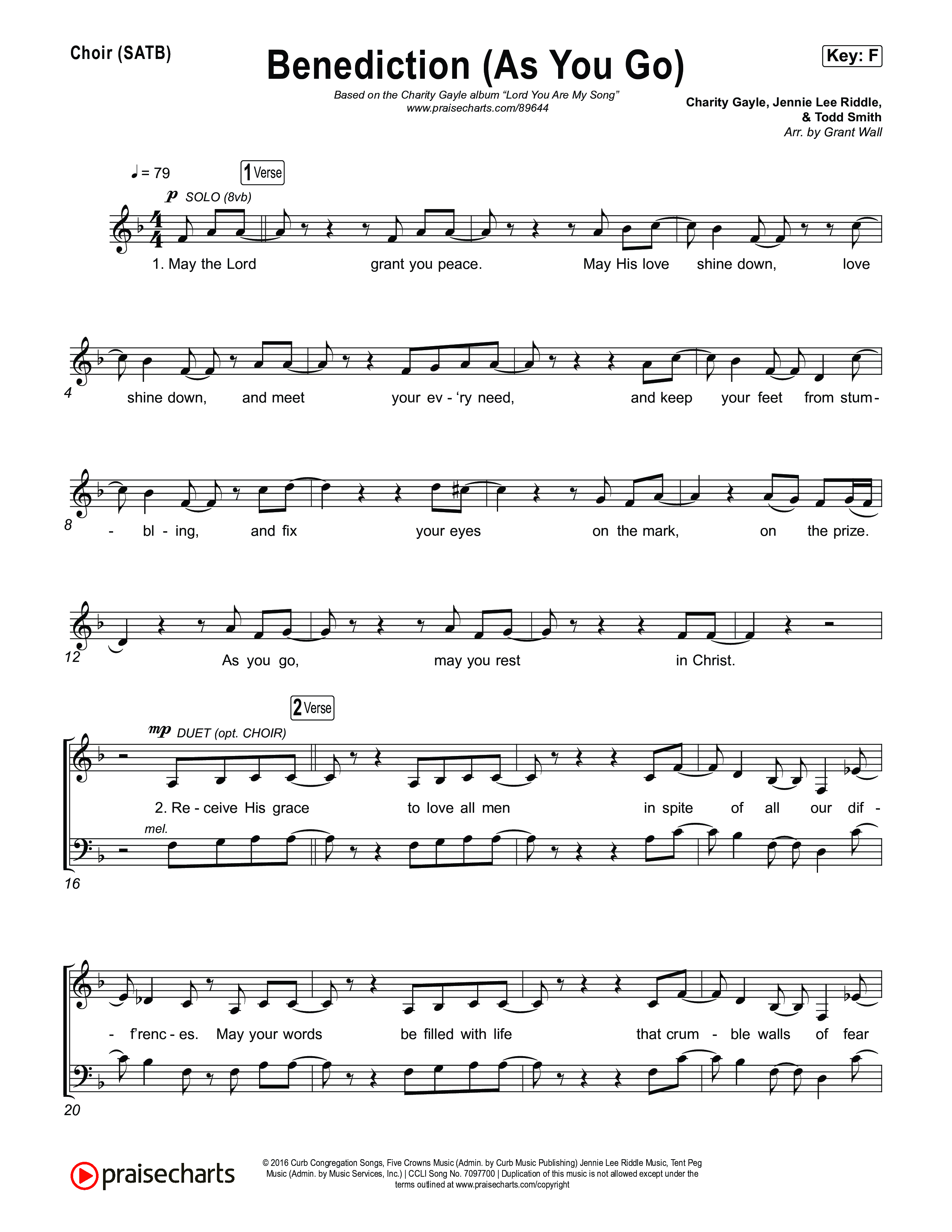 Benediction (As You Go) Vocal Sheet (SATB) (Charity Gayle / Kaden Slay)