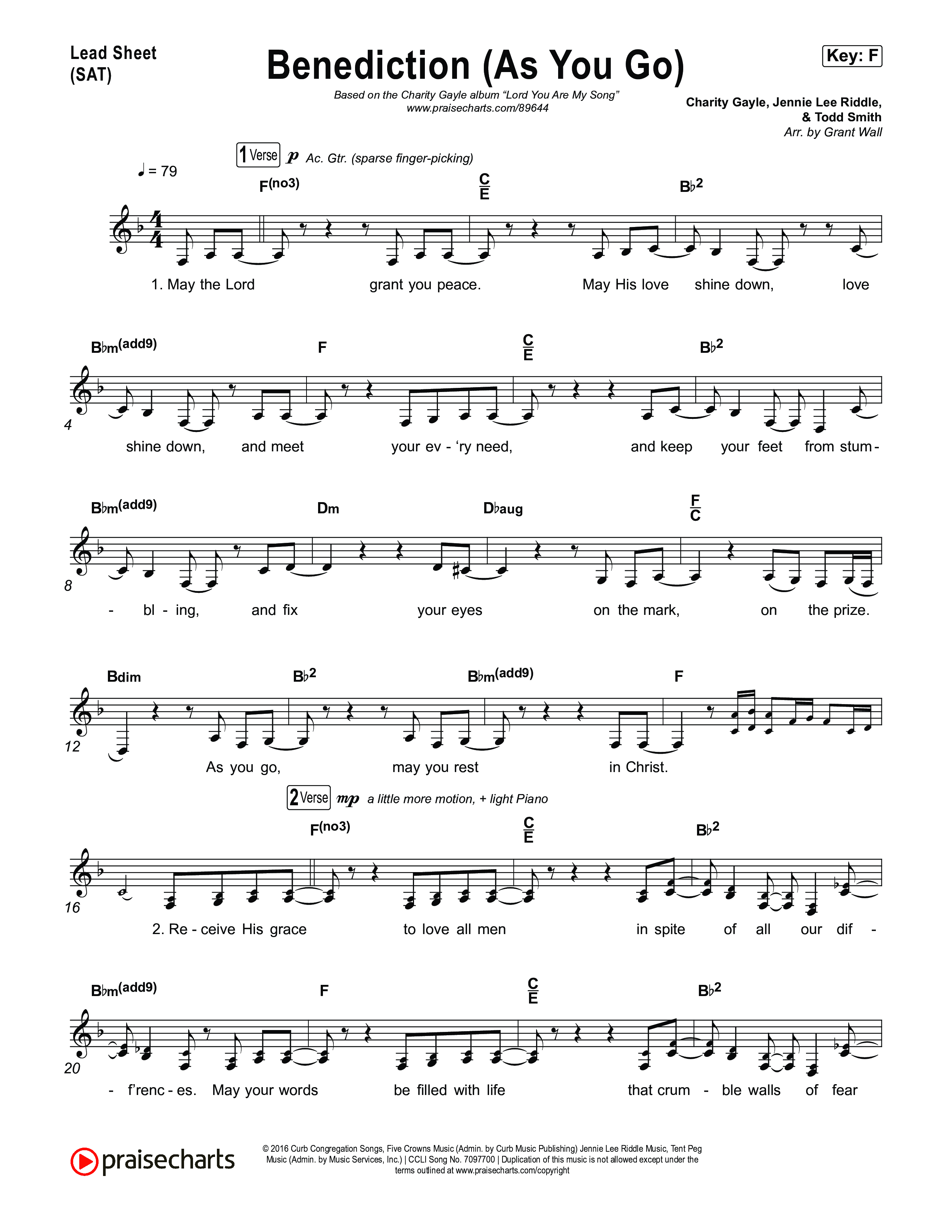 Benediction (As You Go) Lead Sheet (SAT) (Charity Gayle / Kaden Slay)