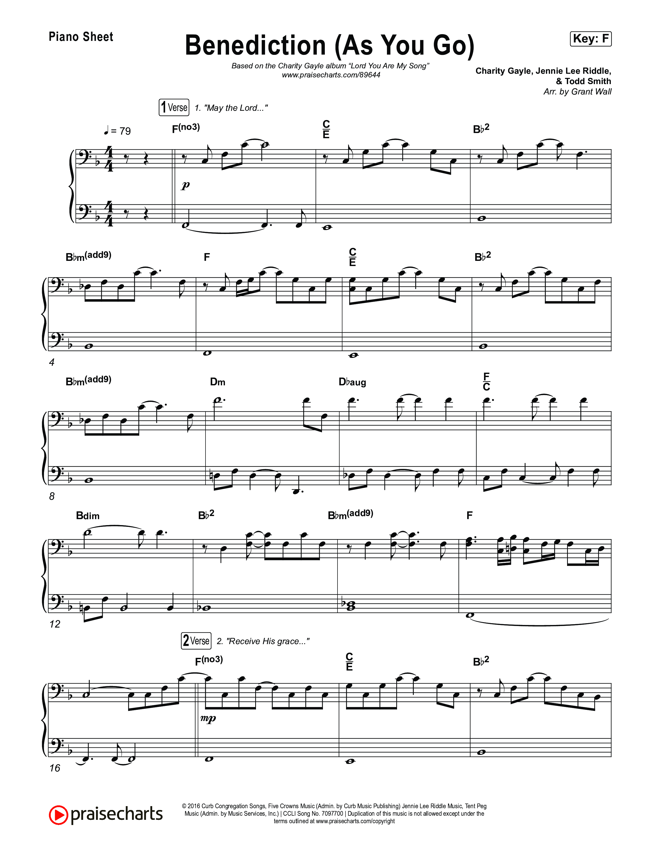 Benediction (As You Go) Piano Sheet (Charity Gayle / Kaden Slay)