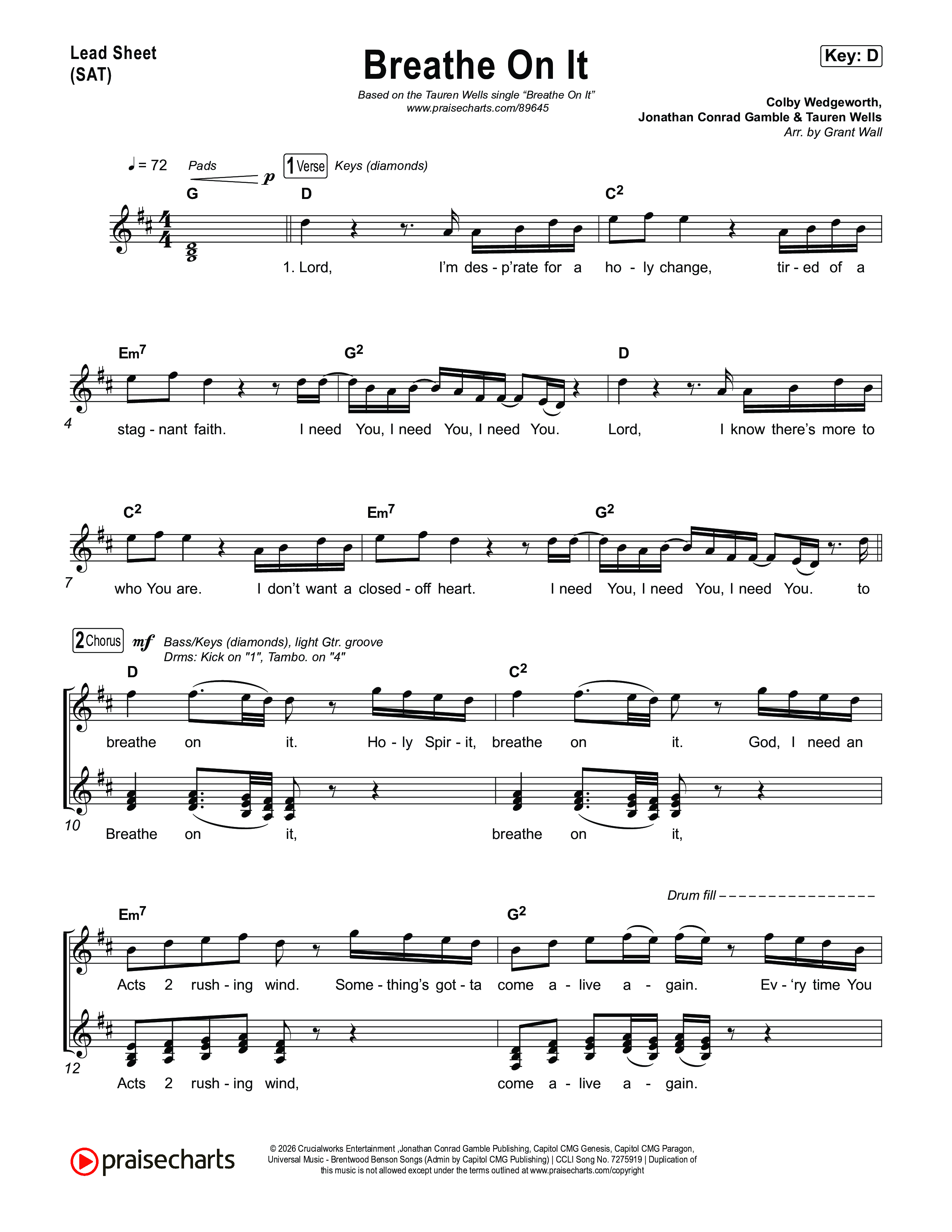 Breathe On It Lead Sheet (SAT) (Tauren Wells)