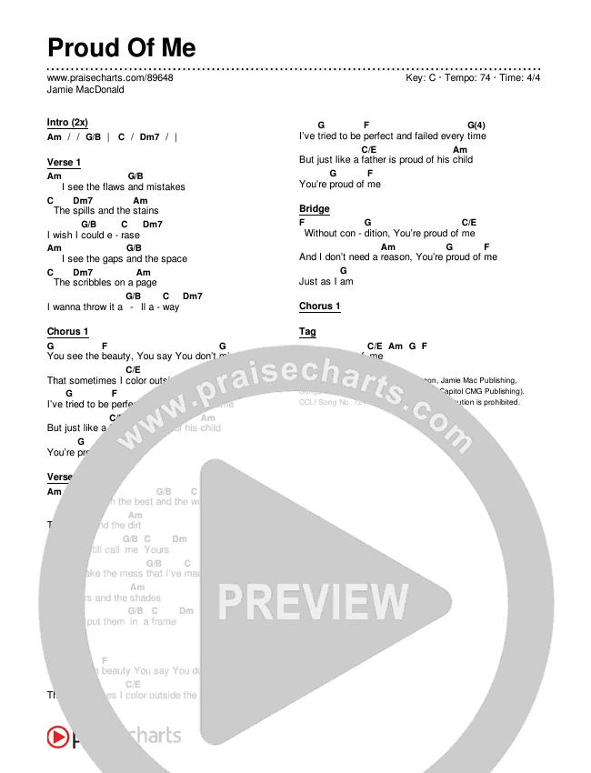Proud Of Me Chords & Lyrics (Jamie MacDonald)