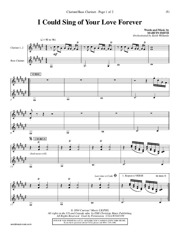 I Could Sing Of Your Love Forever Clarinet 1/2, Bass Clarinet (Delirious)