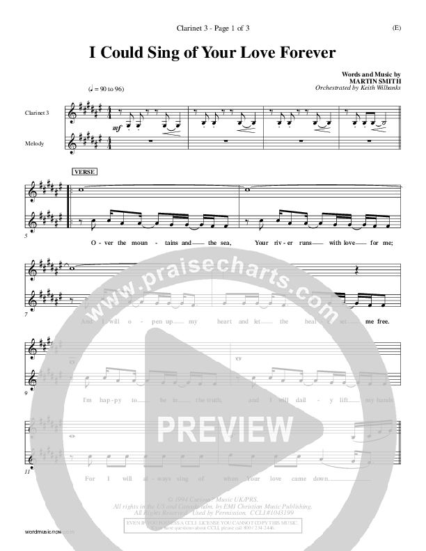 I Could Sing Of Your Love Forever Clarinet 3 (Delirious)