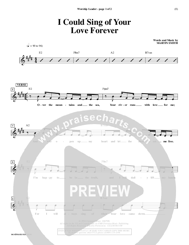I Could Sing Of Your Love Forever Lead Sheet (Delirious)