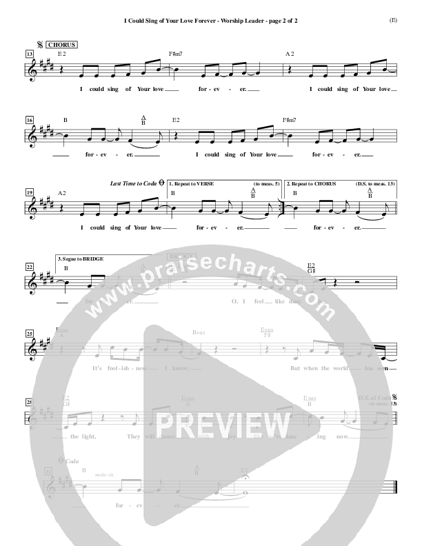 I Could Sing Of Your Love Forever Lead Sheet (Delirious)