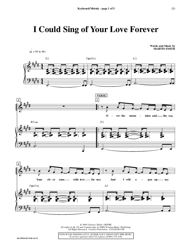 I Could Sing Of Your Love Forever Piano/Vocal Pack (Delirious)