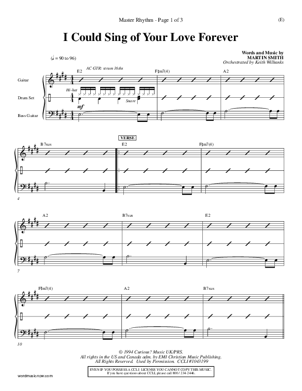 I Could Sing Of Your Love Forever Rhythm Chart (Delirious)