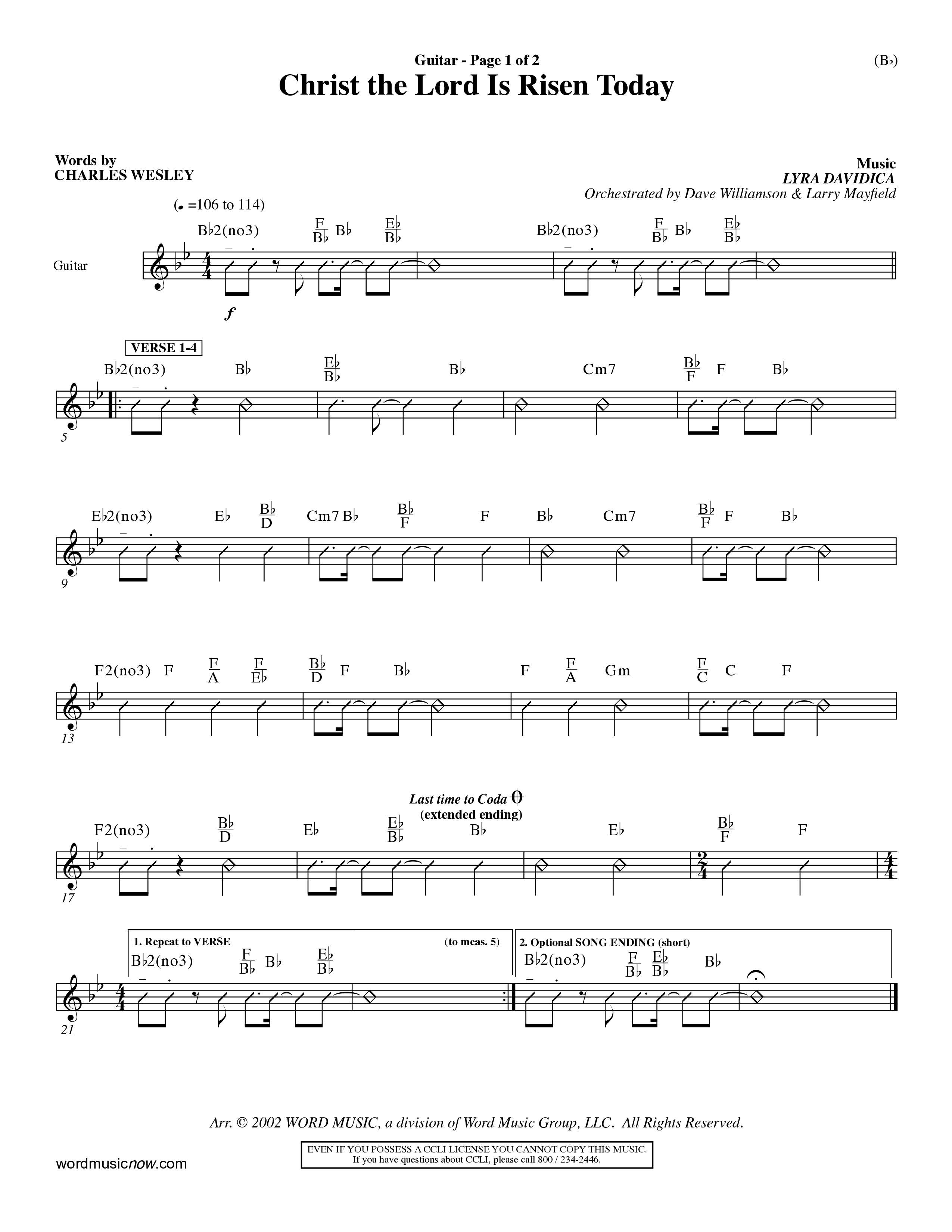 Christ The Lord Is Risen Today (Choral Anthem SATB) Acoustic Guitar (Word Music Choral / Orch. Dave Williamson / Orch. Larry Mayfield)