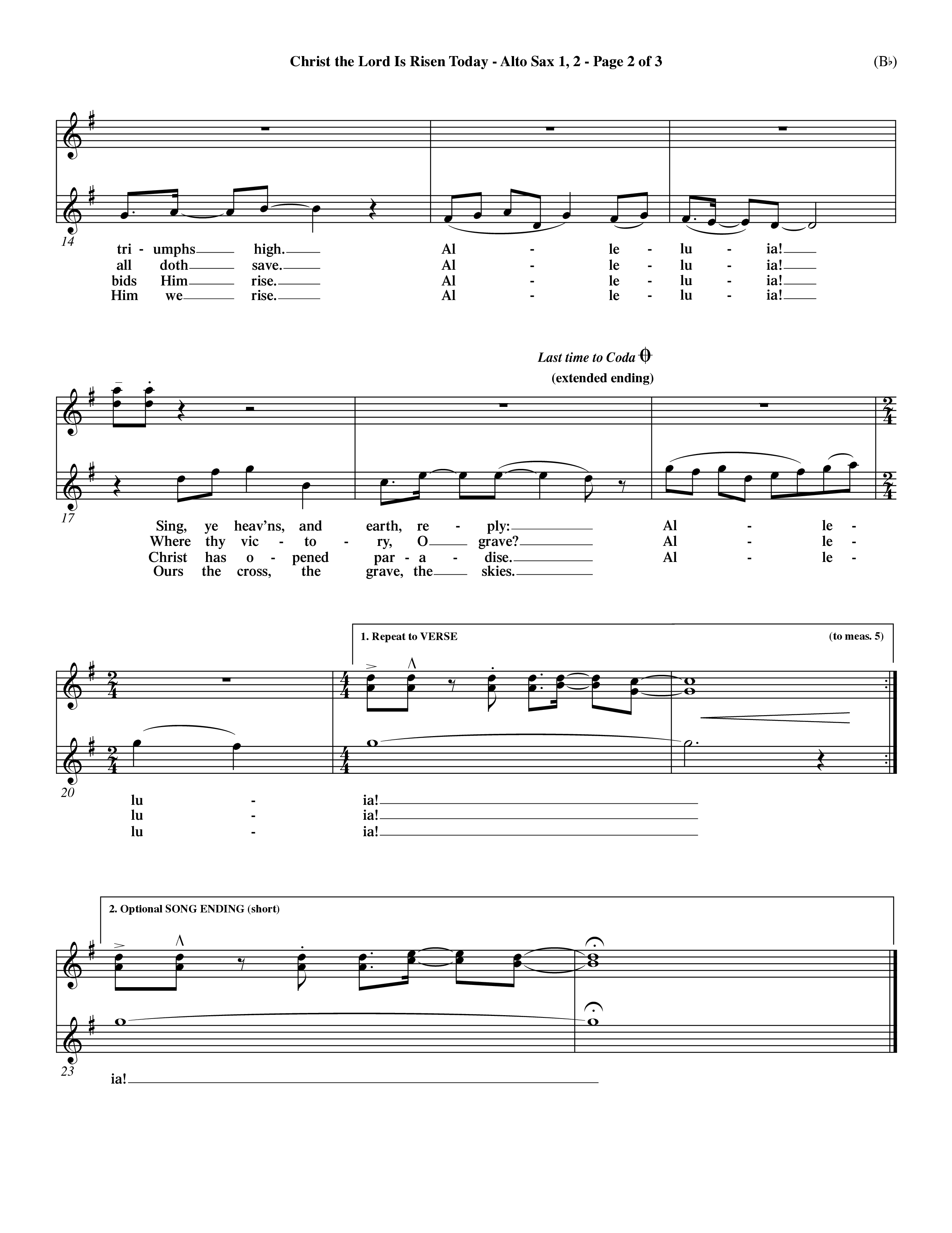 Christ The Lord Is Risen Today (Choral Anthem SATB) Alto Sax 1/2 (Word Music Choral / Orch. Dave Williamson / Orch. Larry Mayfield)