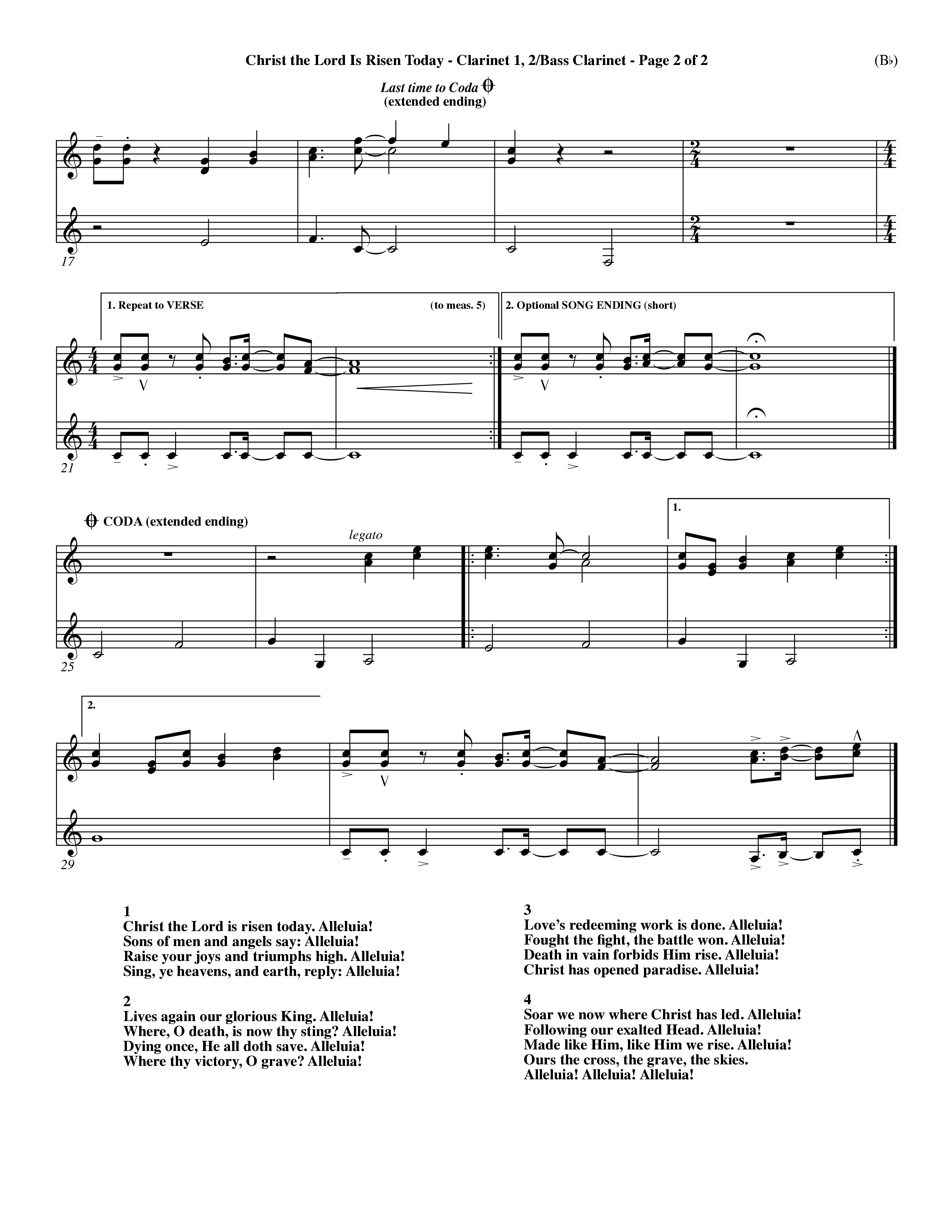 Christ The Lord Is Risen Today (Choral Anthem SATB) Clarinet 1/2, Bass Clarinet (Word Music Choral / Orch. Dave Williamson / Orch. Larry Mayfield)