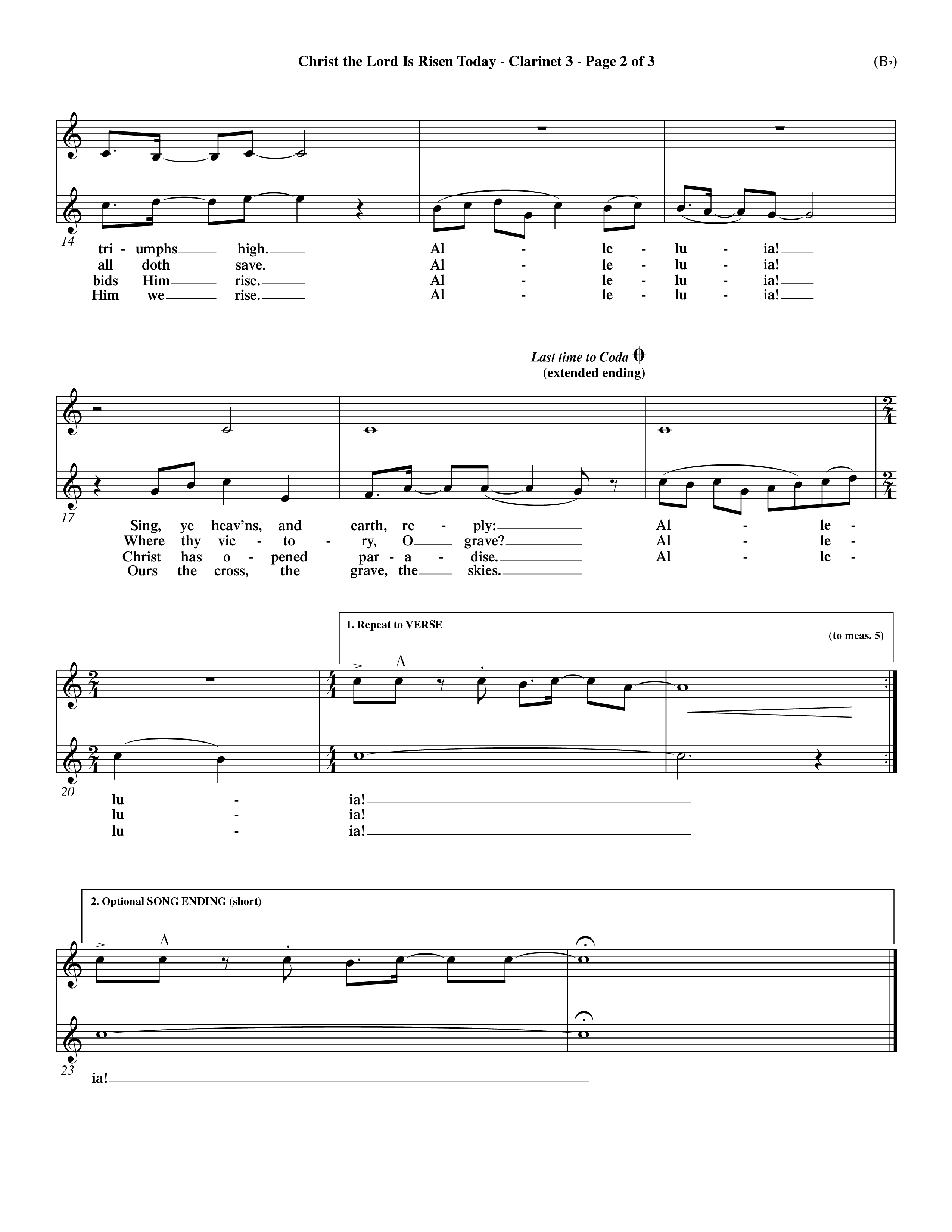 Christ The Lord Is Risen Today (Choral Anthem SATB) Clarinet 3 (Word Music Choral / Orch. Dave Williamson / Orch. Larry Mayfield)