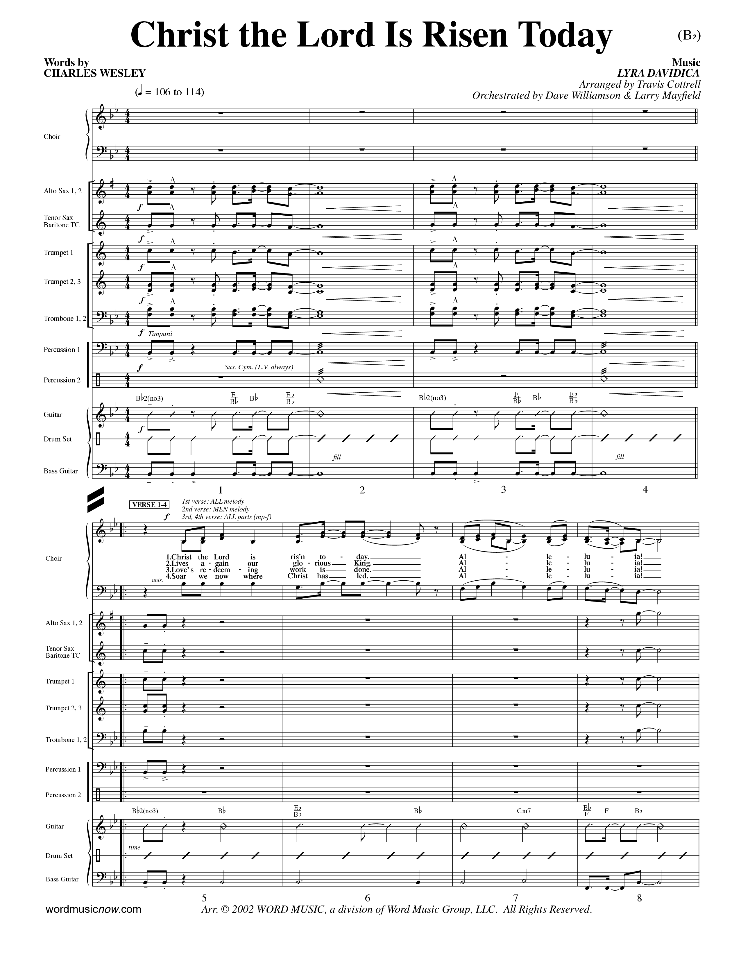 Christ The Lord Is Risen Today (Choral Anthem SATB) PraiseBand (incl. Brass) (Word Music Choral / Orch. Dave Williamson / Orch. Larry Mayfield)