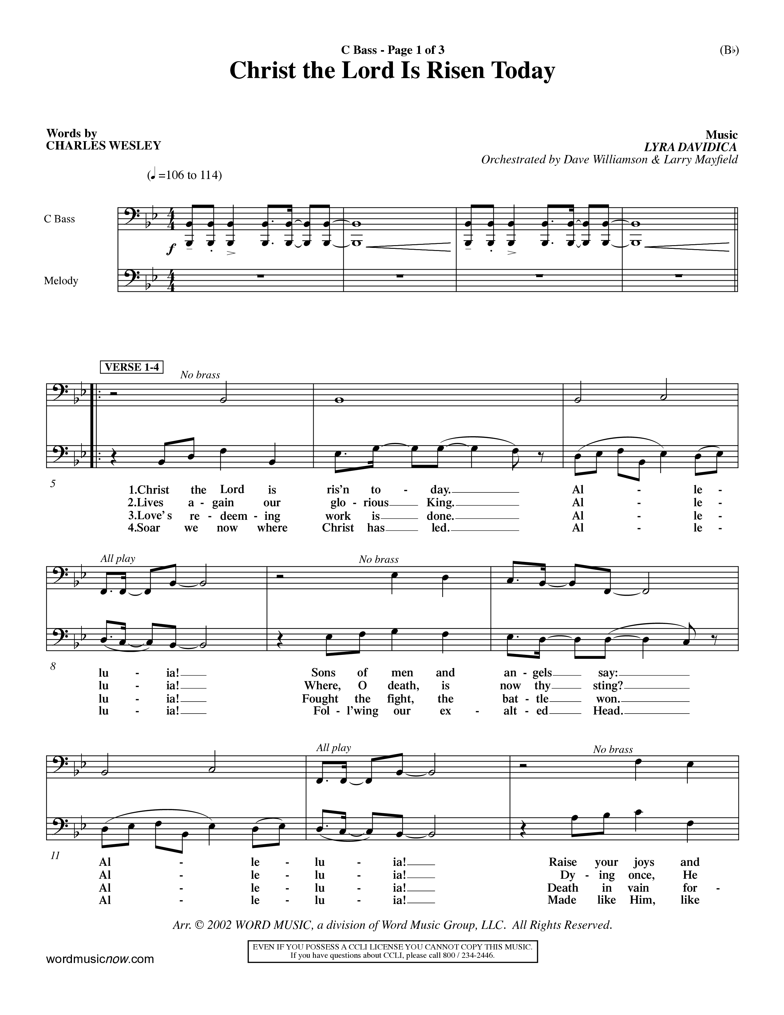 Christ The Lord Is Risen Today (Choral Anthem SATB) Contrabass (Word Music Choral / Orch. Dave Williamson / Orch. Larry Mayfield)