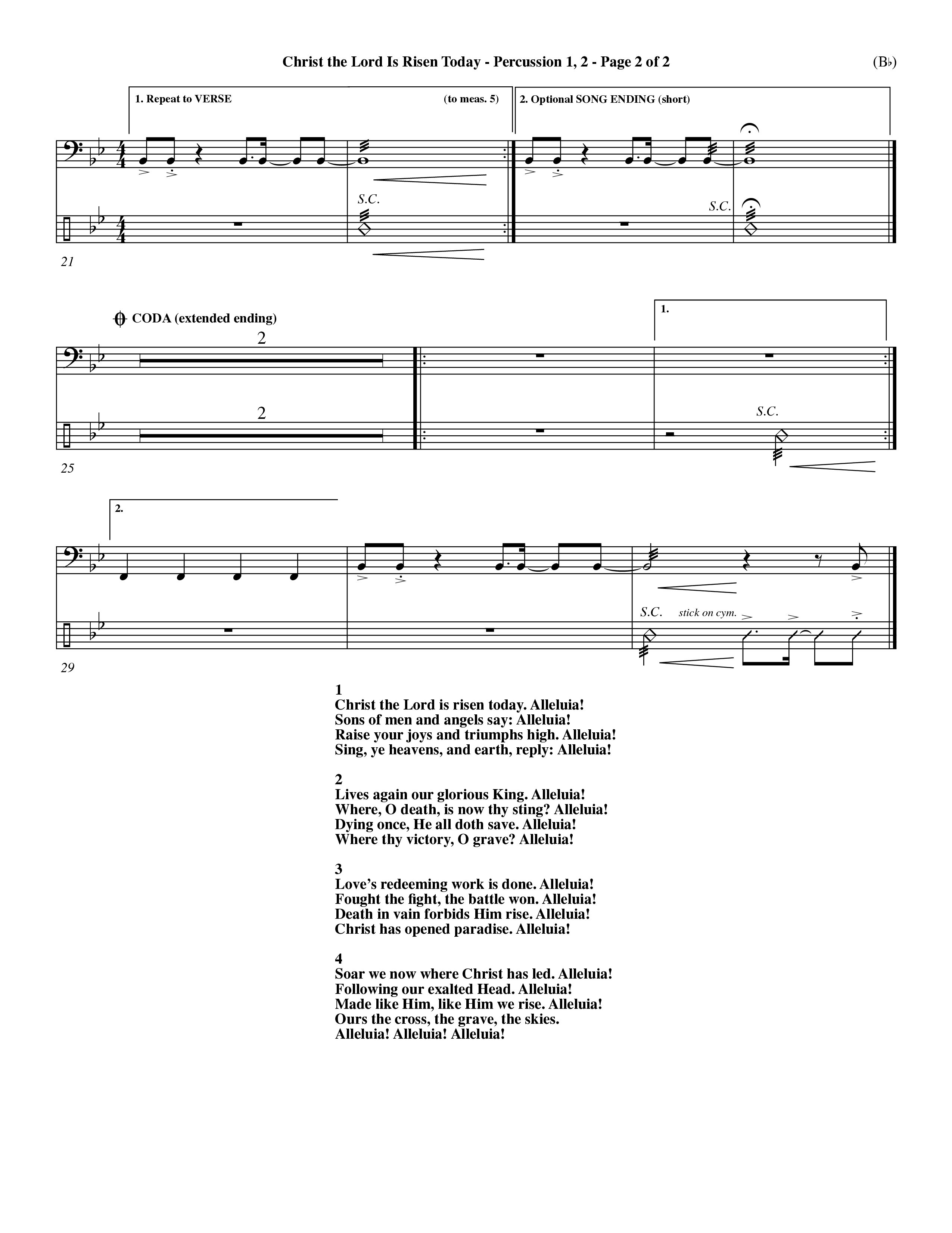 Christ The Lord Is Risen Today (Choral Anthem SATB) Percussion 1/2 (Word Music Choral / Orch. Dave Williamson / Orch. Larry Mayfield)