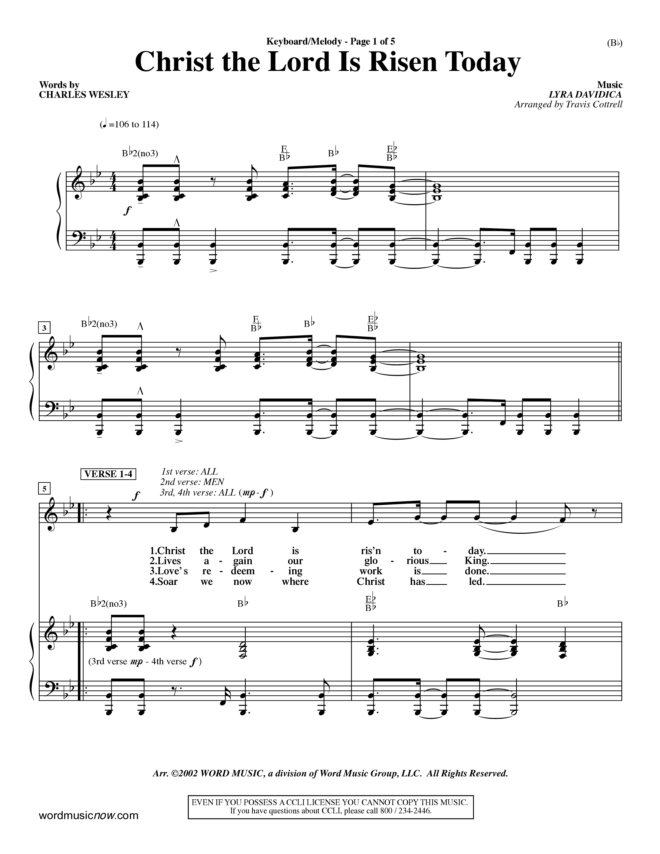 Christ The Lord Is Risen Today (Choral Anthem SATB) Piano/Vocal (Melody) (Word Music Choral / Orch. Dave Williamson / Orch. Larry Mayfield)