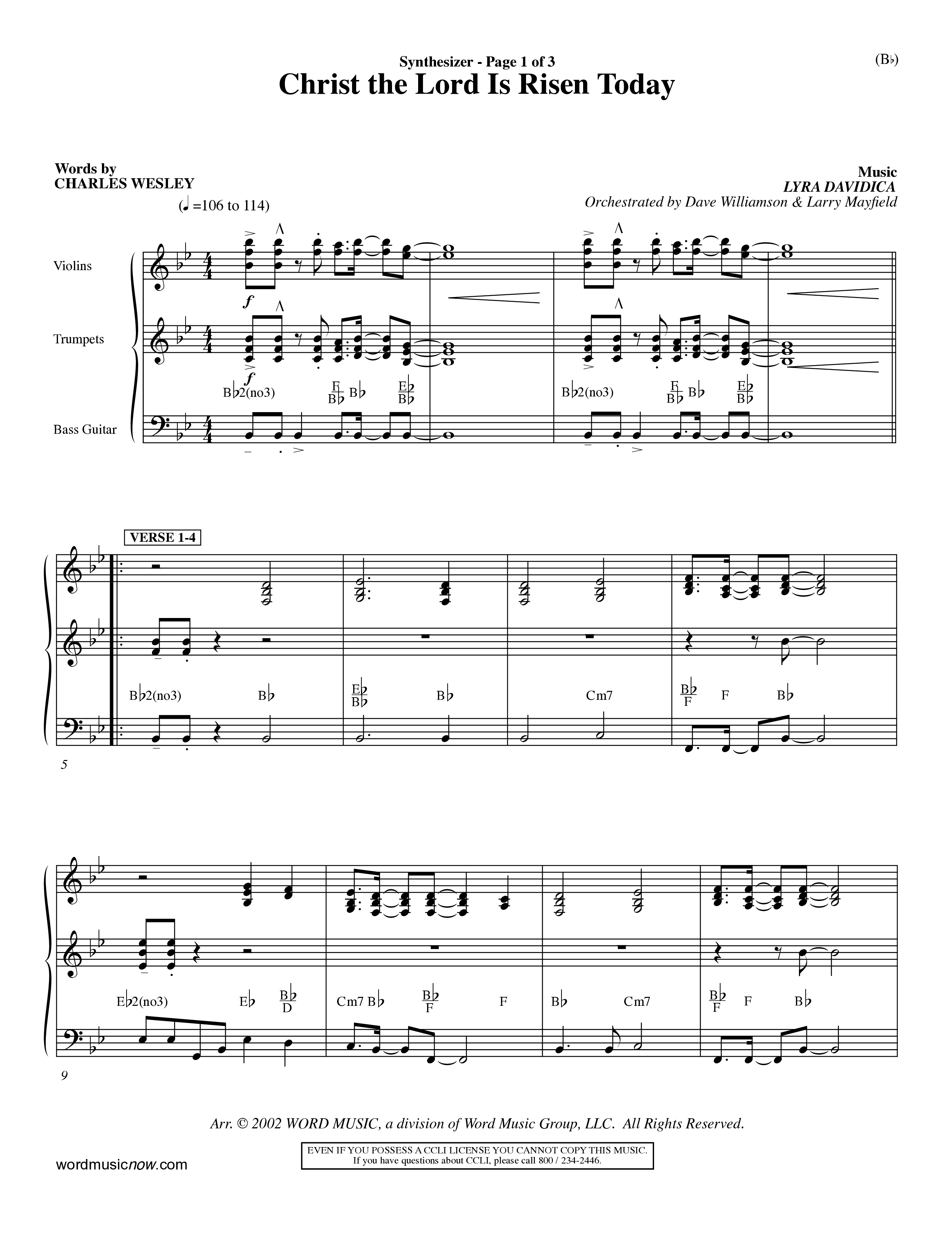 Christ The Lord Is Risen Today (Choral Anthem SATB) Synth (Word Music Choral / Orch. Dave Williamson / Orch. Larry Mayfield)