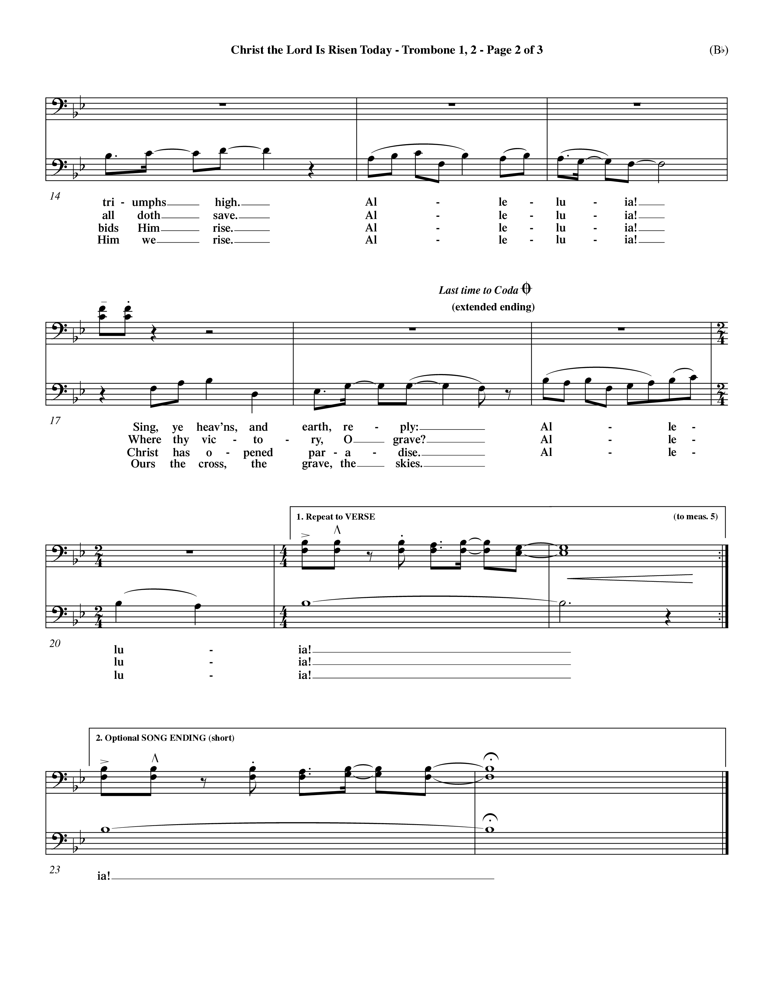 Christ The Lord Is Risen Today (Choral Anthem SATB) Trombone 1/2 (Word Music Choral / Orch. Dave Williamson / Orch. Larry Mayfield)