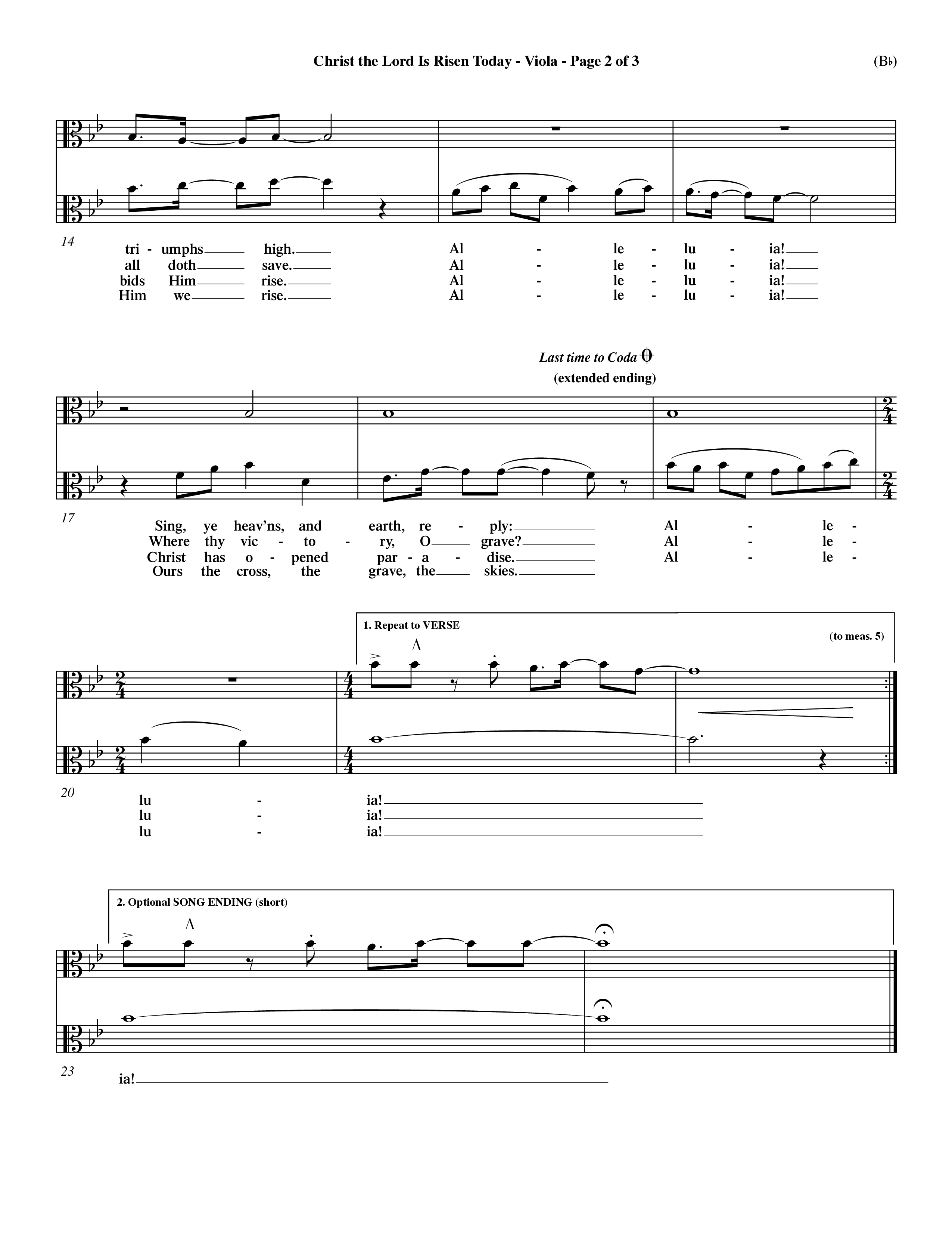 Christ The Lord Is Risen Today (Choral Anthem SATB) Viola (Word Music Choral / Orch. Dave Williamson / Orch. Larry Mayfield)