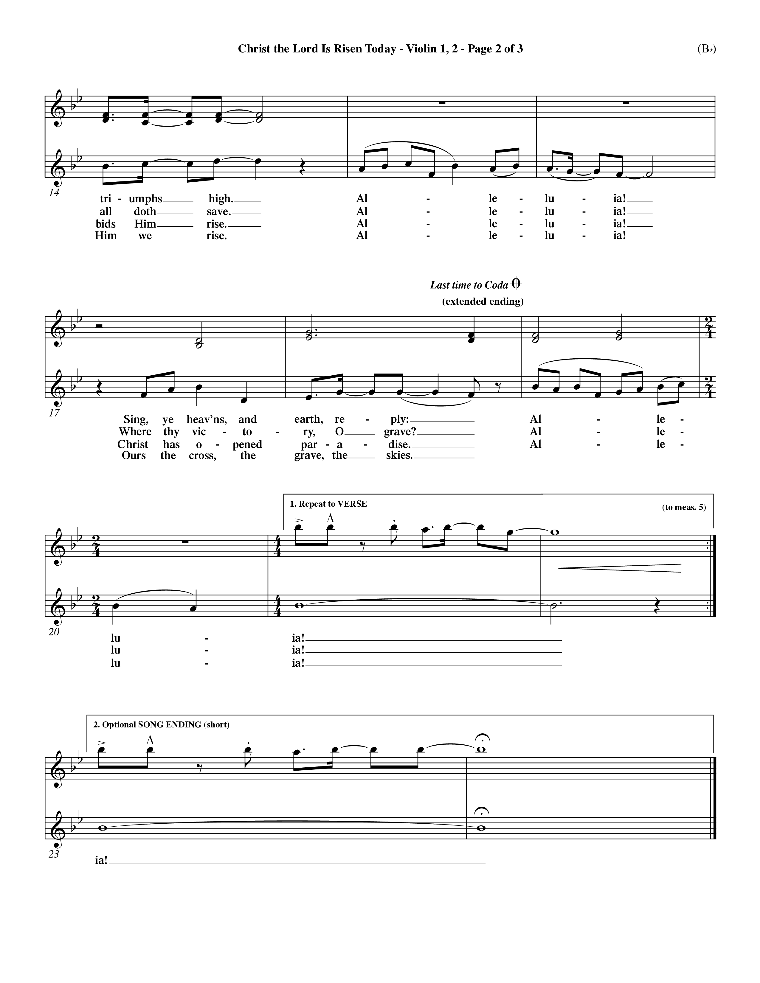 Christ The Lord Is Risen Today (Choral Anthem SATB) Violin 1/2 (Word Music Choral / Orch. Dave Williamson / Orch. Larry Mayfield)