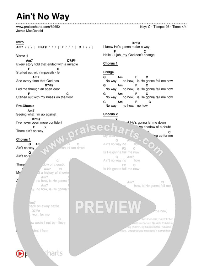 Ain't No Way Chords & Lyrics (Jamie MacDonald)