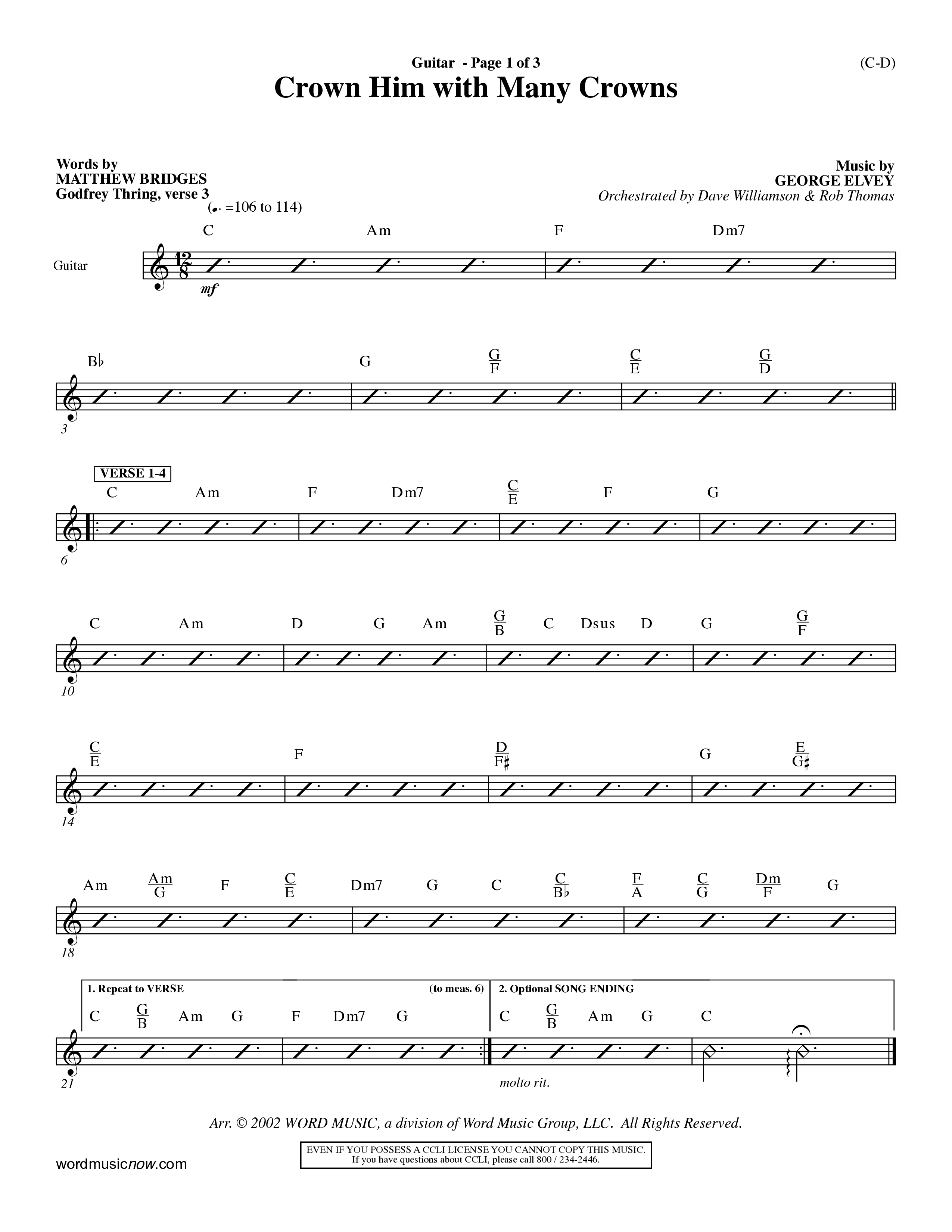 Crown Him With Many Crowns (Choral Anthem SATB) Acoustic Guitar (Word Music Choral / Arr. John Coates / Orch. Dave Williamson / Orch. Rob Thomas)
