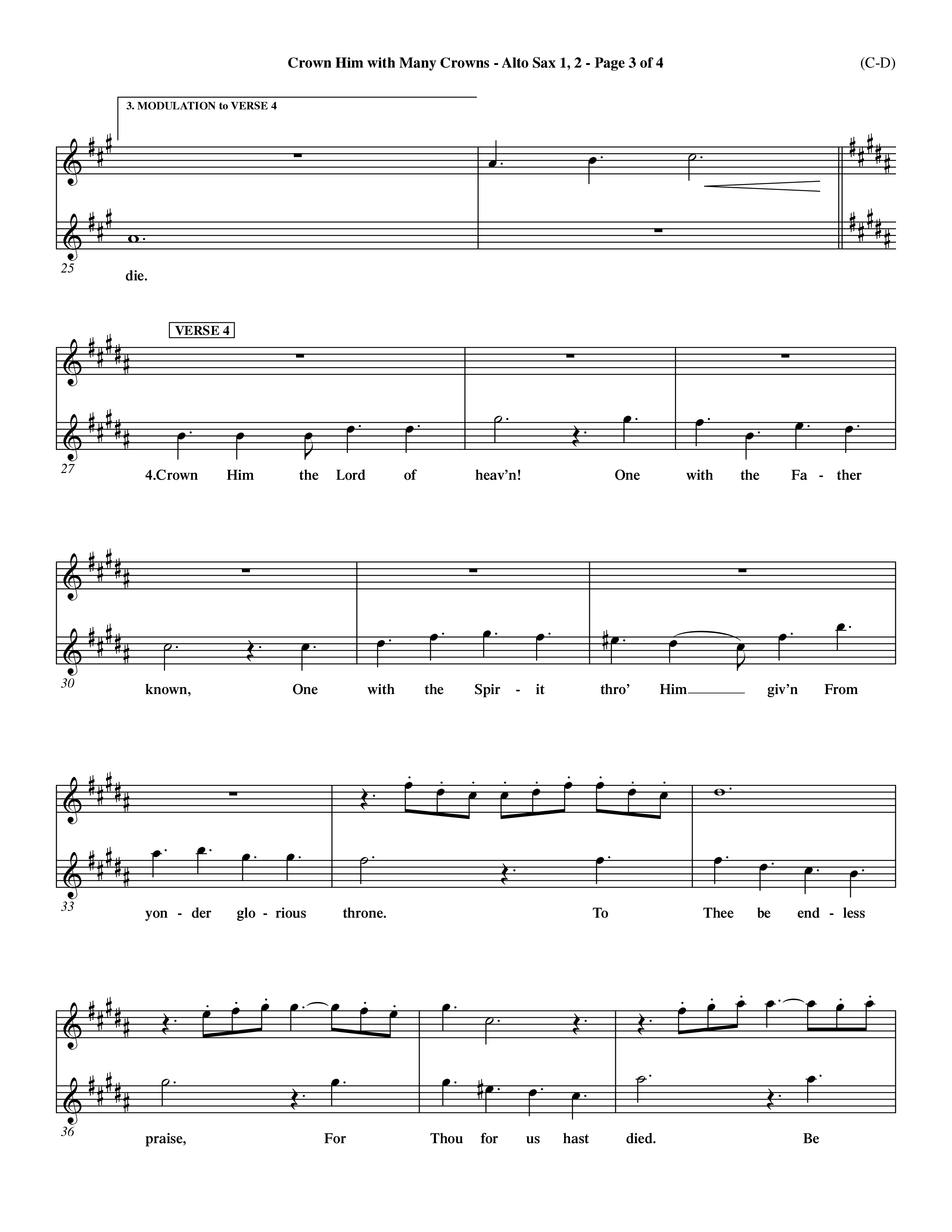 Crown Him With Many Crowns (Choral Anthem SATB) Alto Sax 1/2 (Word Music Choral / Arr. John Coates / Orch. Dave Williamson / Orch. Rob Thomas)