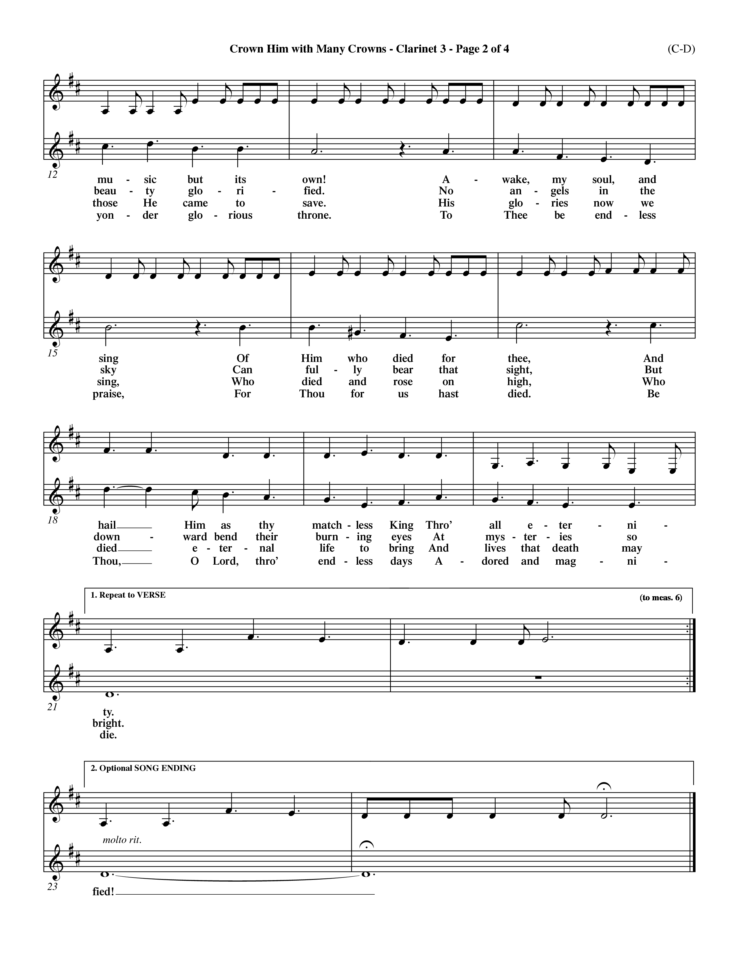 Crown Him With Many Crowns (Choral Anthem SATB) Clarinet 3 (Word Music Choral / Arr. John Coates / Orch. Dave Williamson / Orch. Rob Thomas)