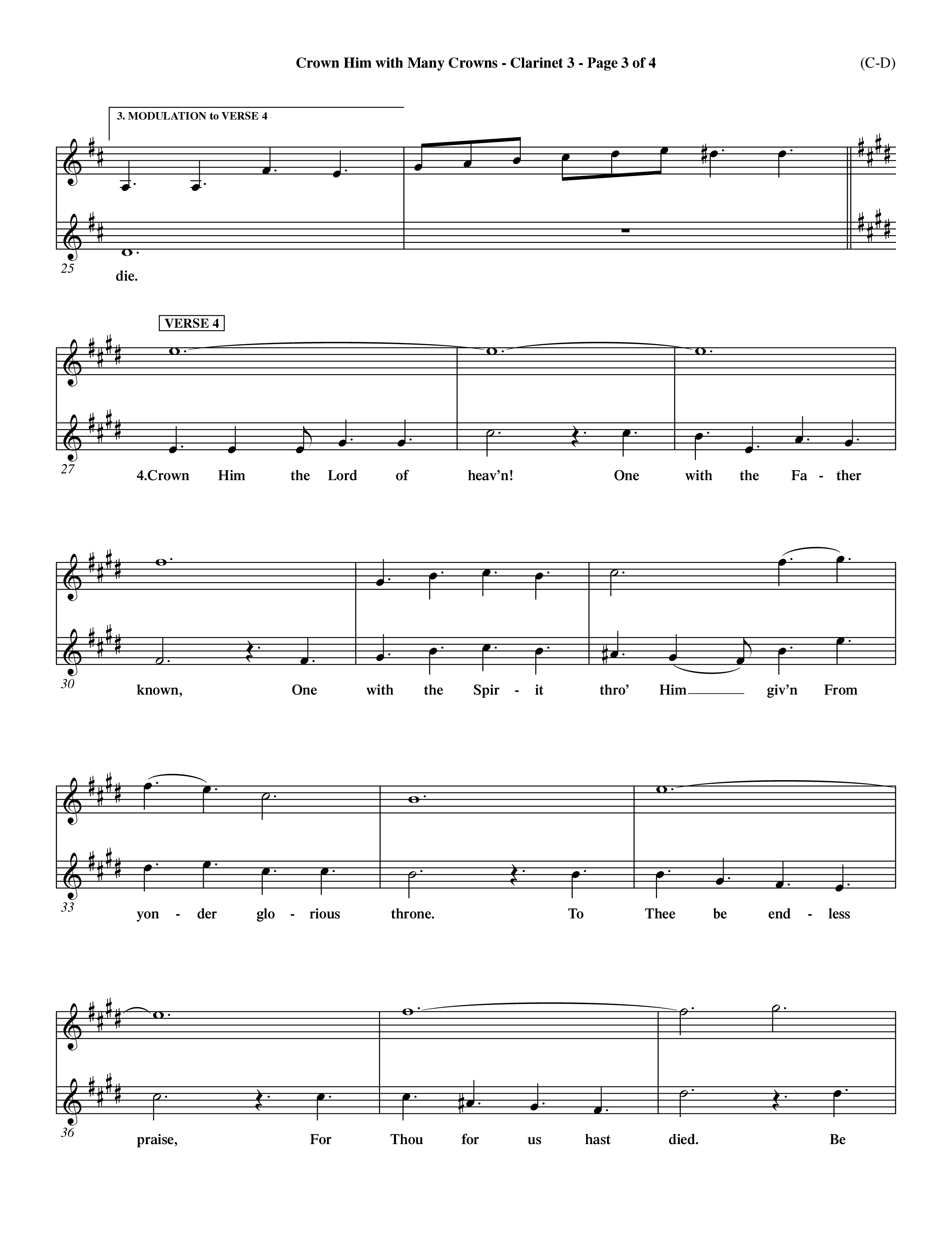 Crown Him With Many Crowns (Choral Anthem SATB) Clarinet 3 (Word Music Choral / Arr. John Coates / Orch. Dave Williamson / Orch. Rob Thomas)