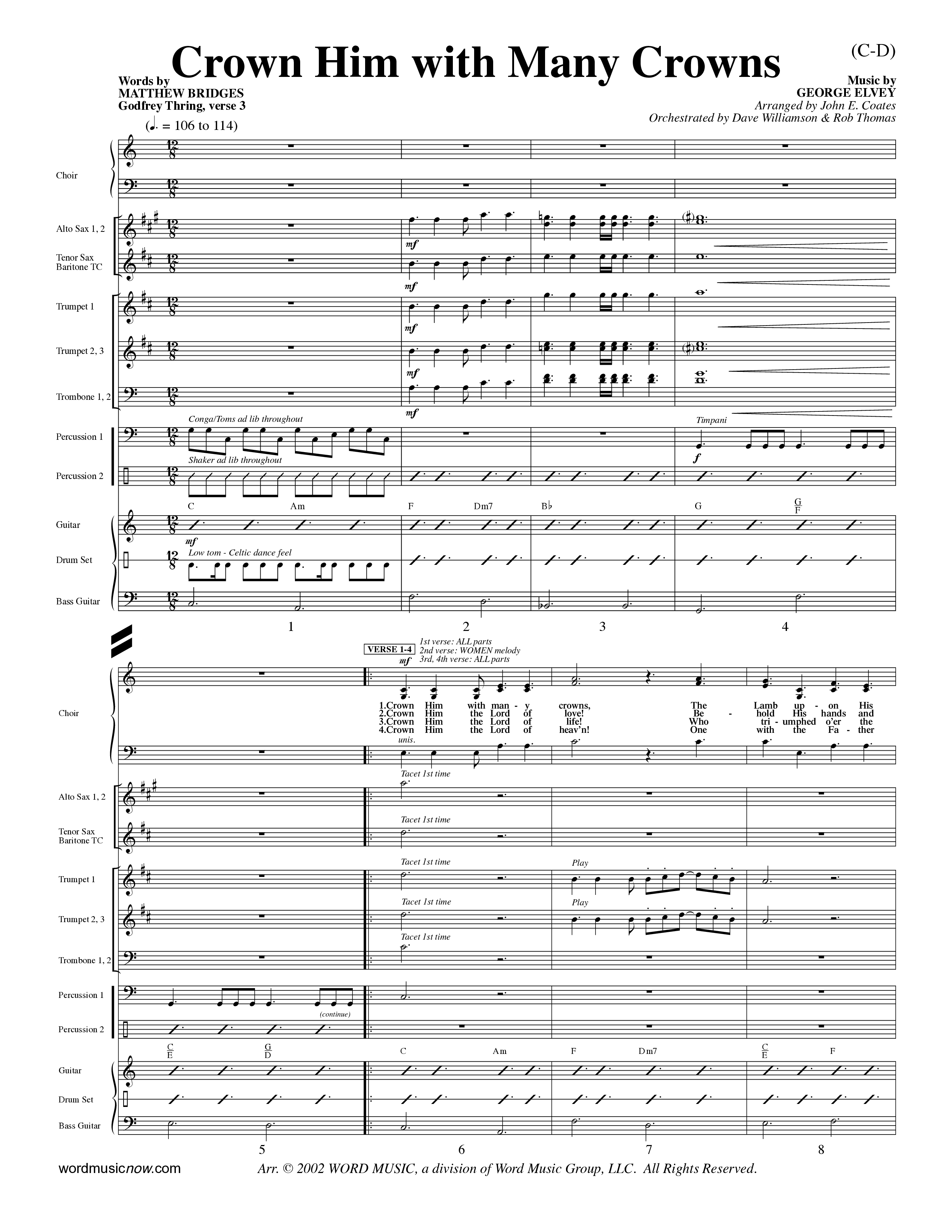 Crown Him With Many Crowns (Choral Anthem SATB) Conductor's Score (Word Music Choral / Arr. John Coates / Orch. Dave Williamson / Orch. Rob Thomas)