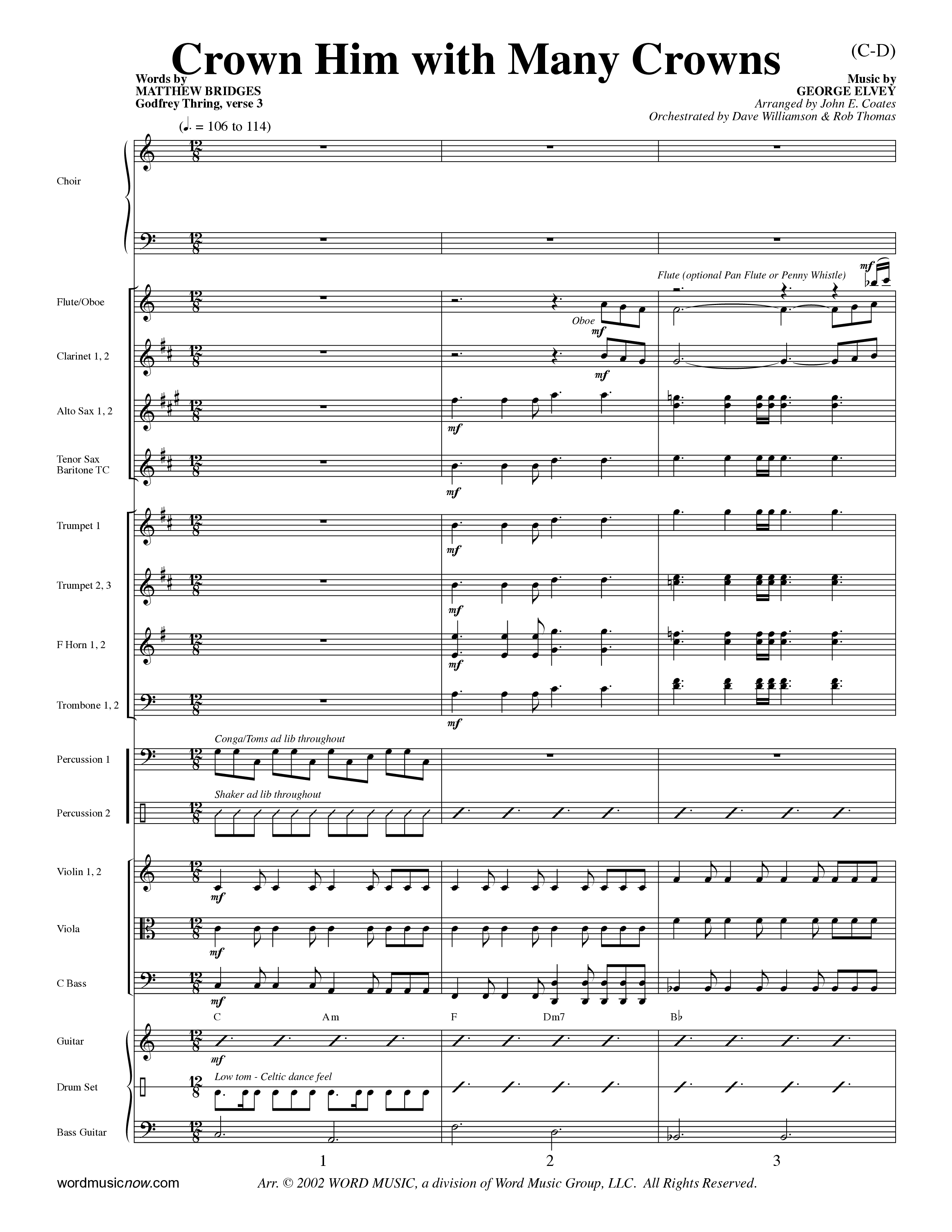 Crown Him With Many Crowns (Choral Anthem SATB) Orchestration (Word Music Choral / Arr. John Coates / Orch. Dave Williamson / Orch. Rob Thomas)