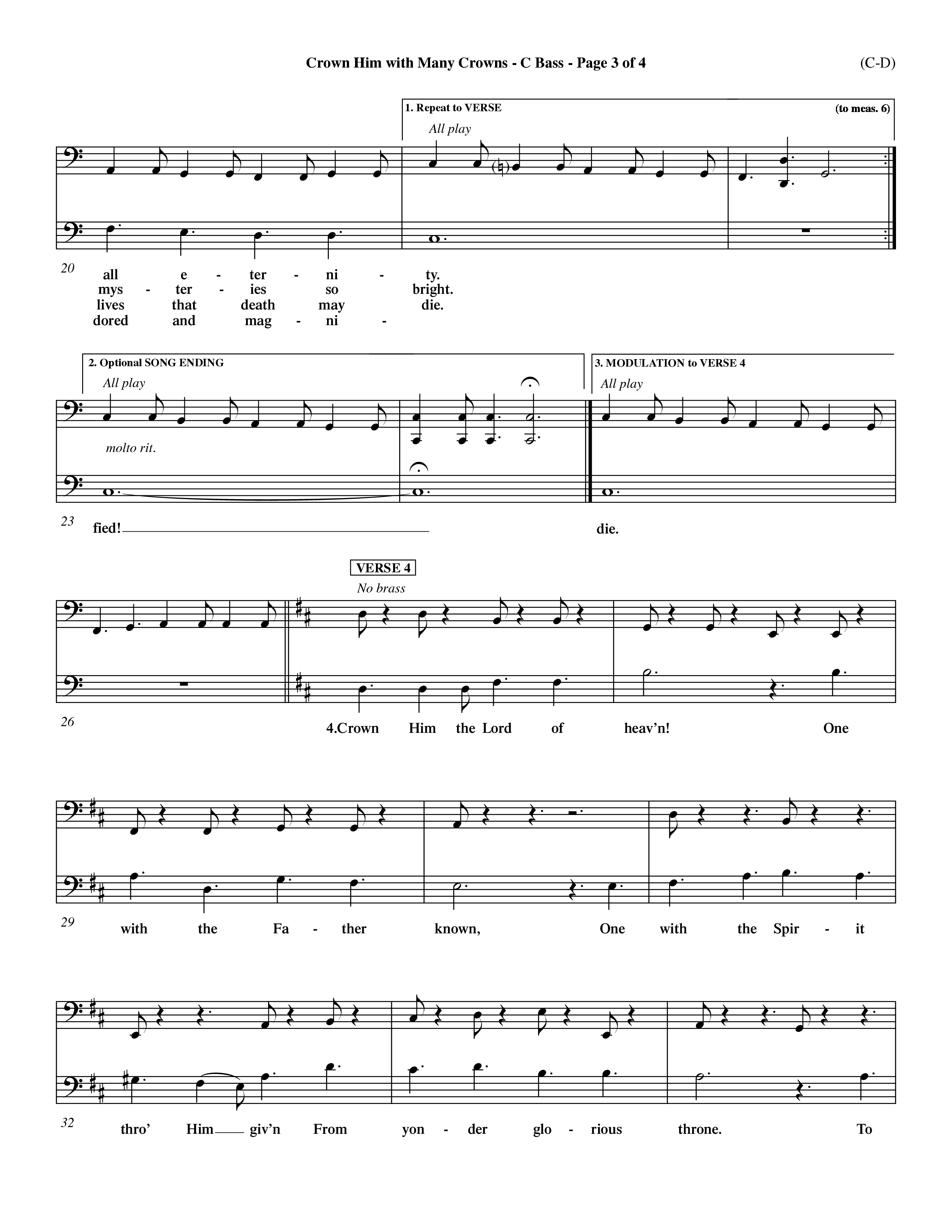 Crown Him With Many Crowns (Choral Anthem SATB) Contrabass (Word Music Choral / Arr. John Coates / Orch. Dave Williamson / Orch. Rob Thomas)