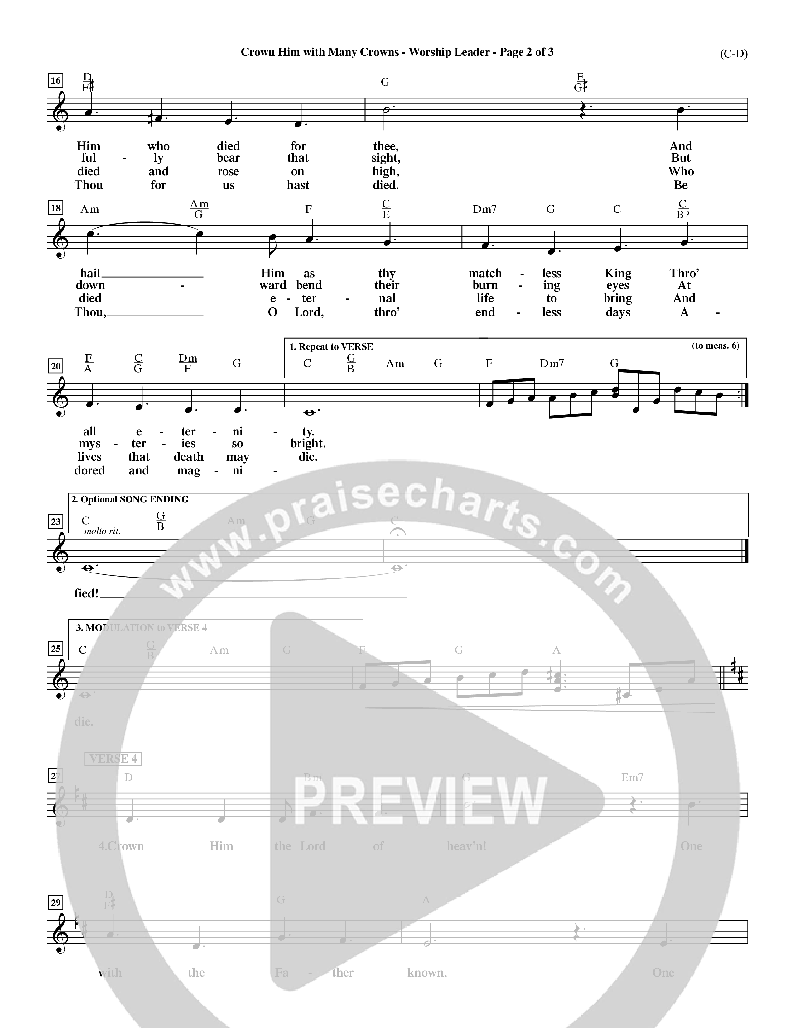 Crown Him With Many Crowns (Choral Anthem SATB) Lead Sheet (Mel) (Word Music Choral / Arr. John Coates / Orch. Dave Williamson / Orch. Rob Thomas)